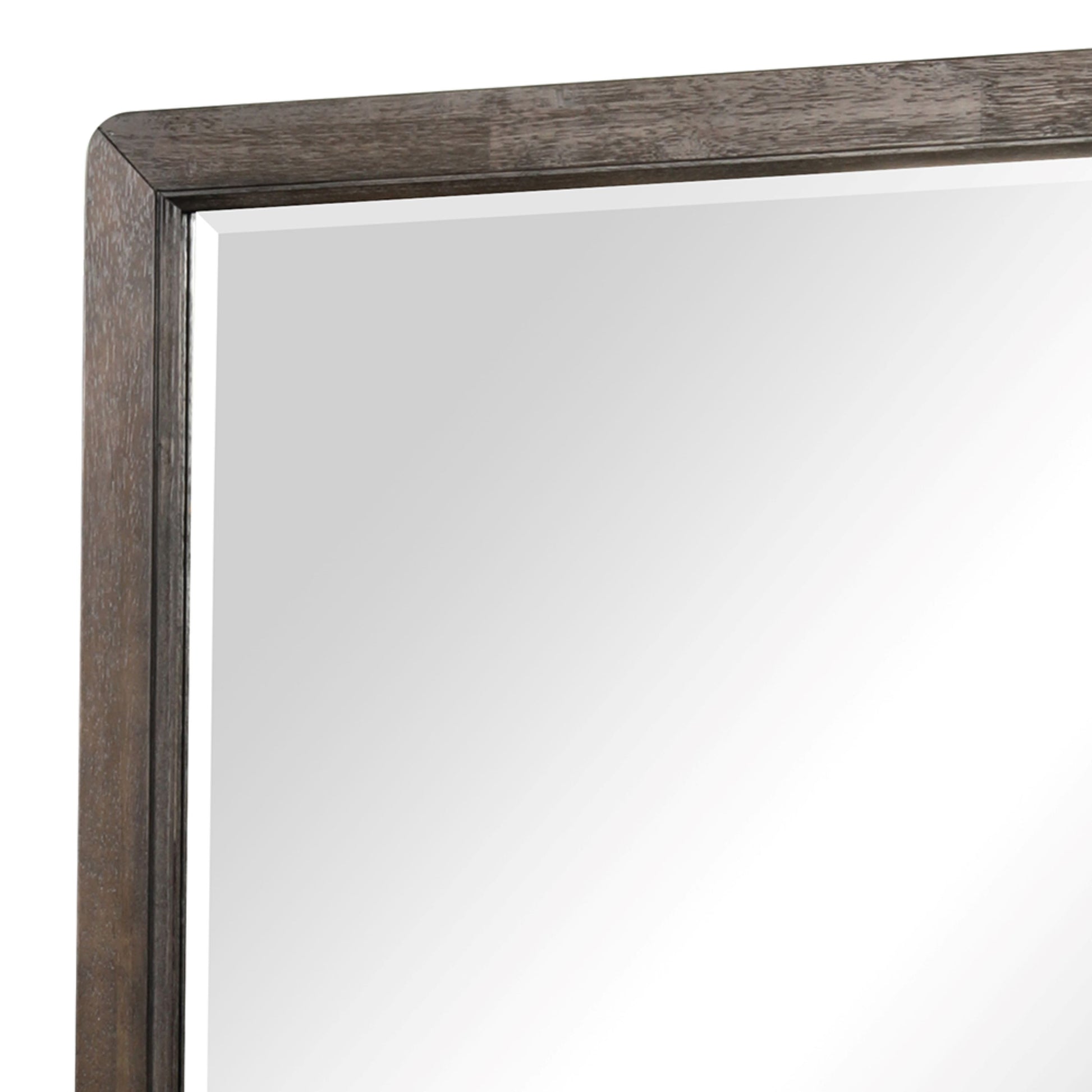 Dark wood framed mirror with beveled edge