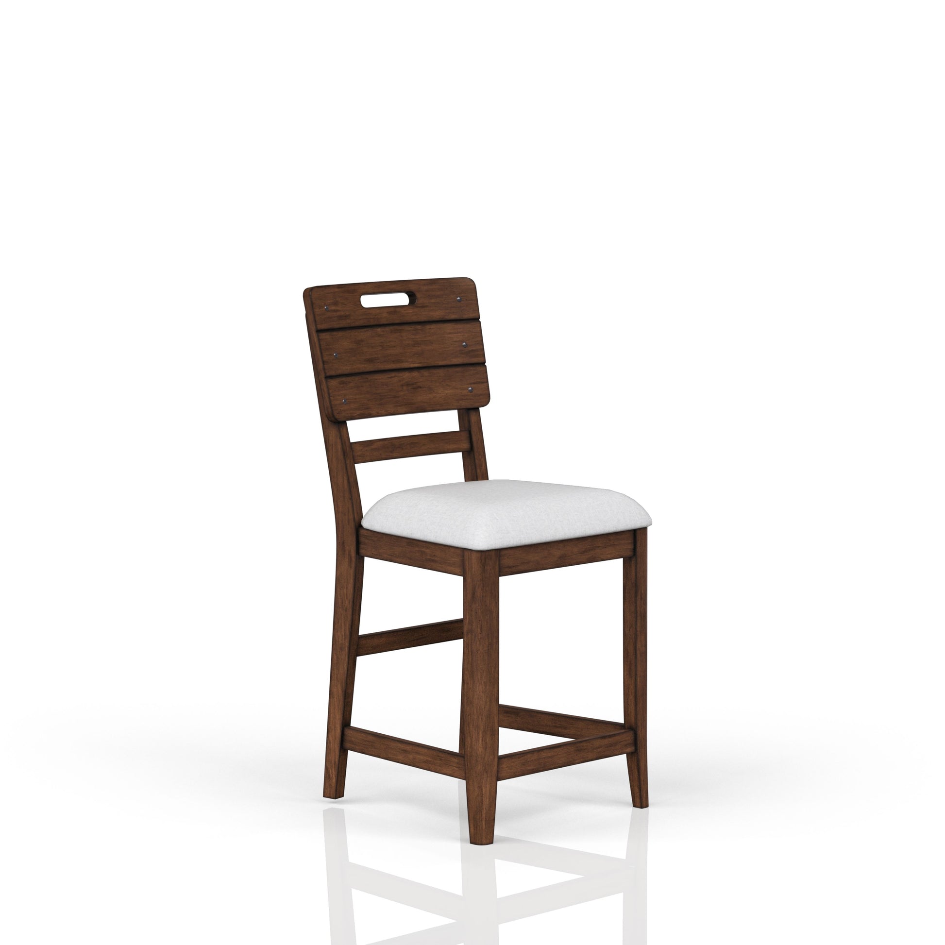 Wooden counter stool with upholstered white seat