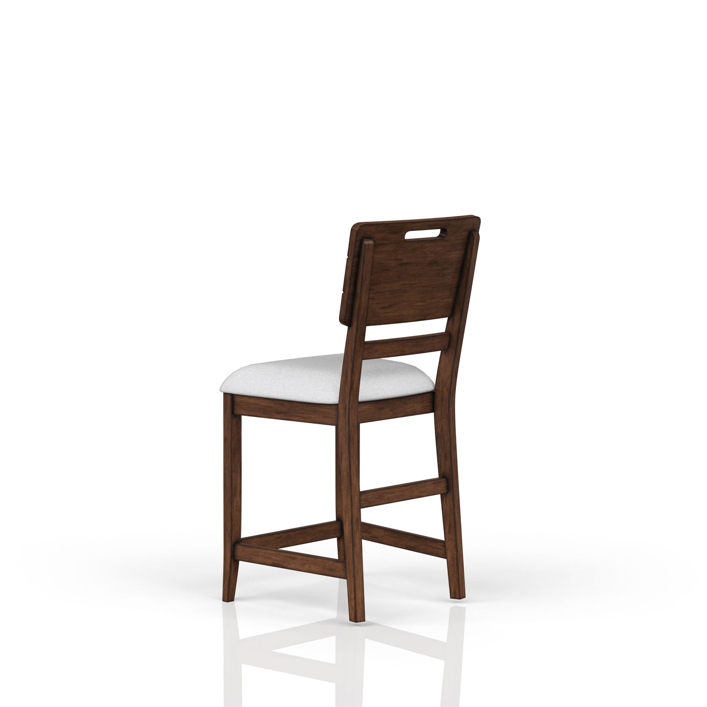 Dark wood bar stool with white upholstered seat