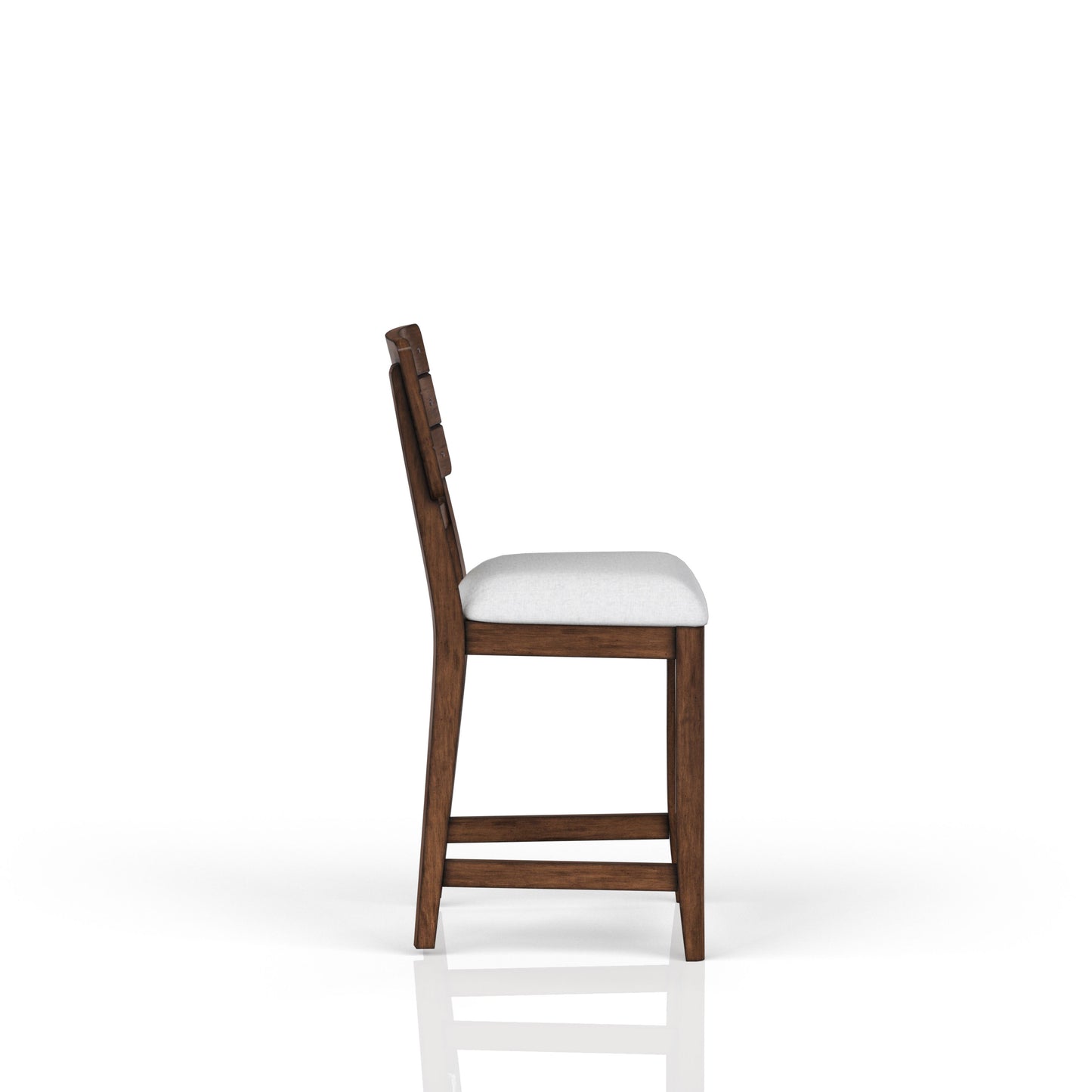 Dark wood bar stool with upholstered white seat