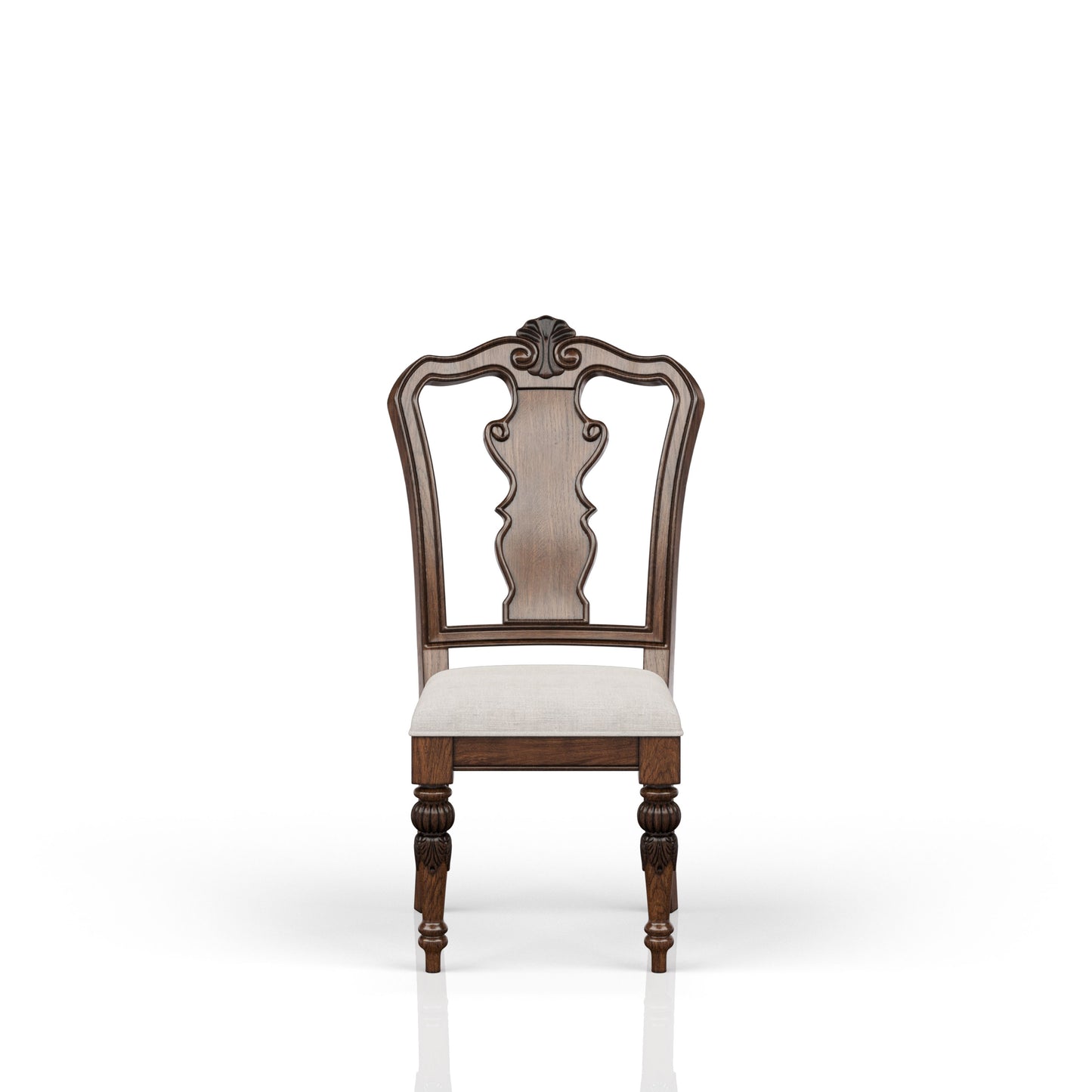 Ornate dark wood dining chair with upholstered seat