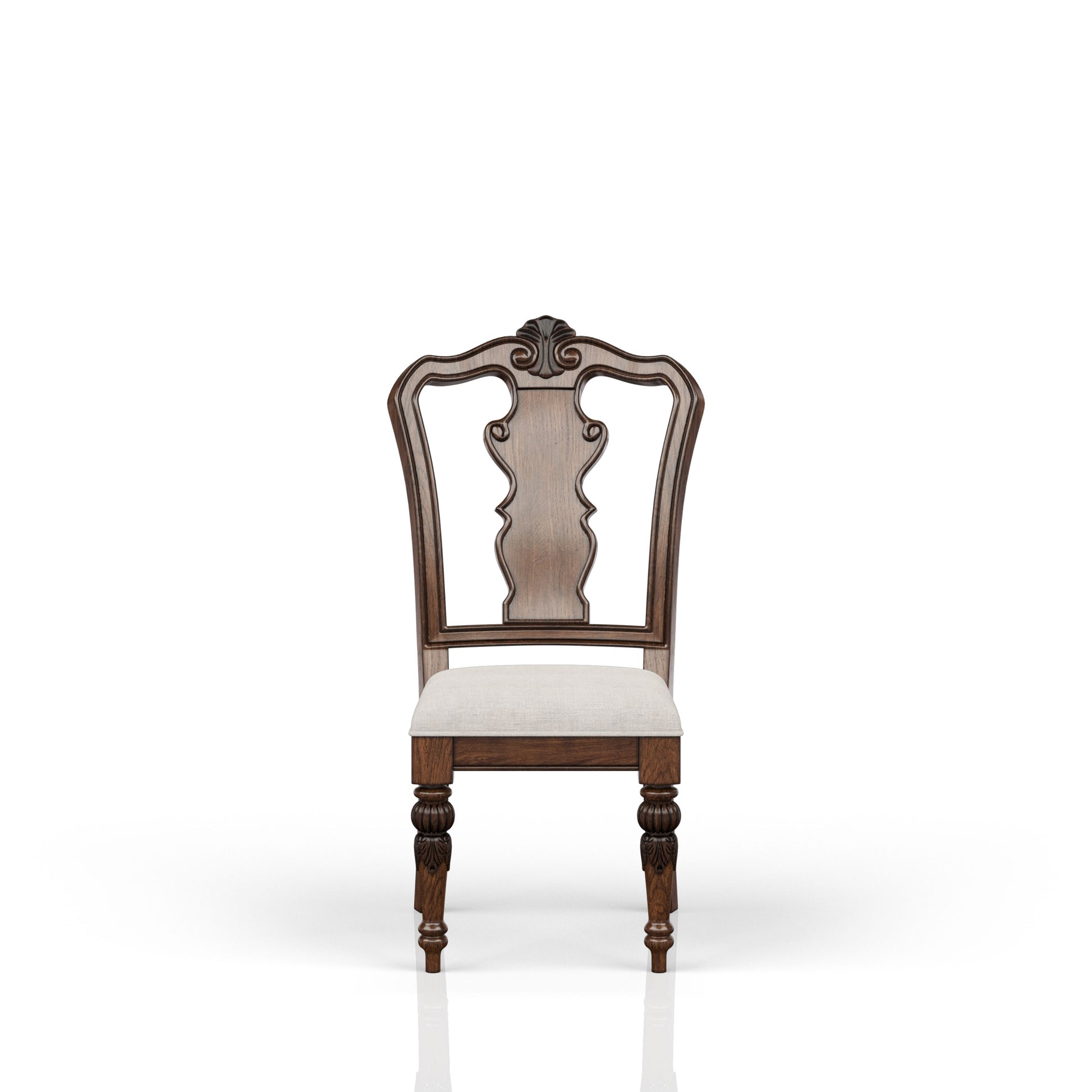 Ornate dark wood dining chair with upholstered seat
