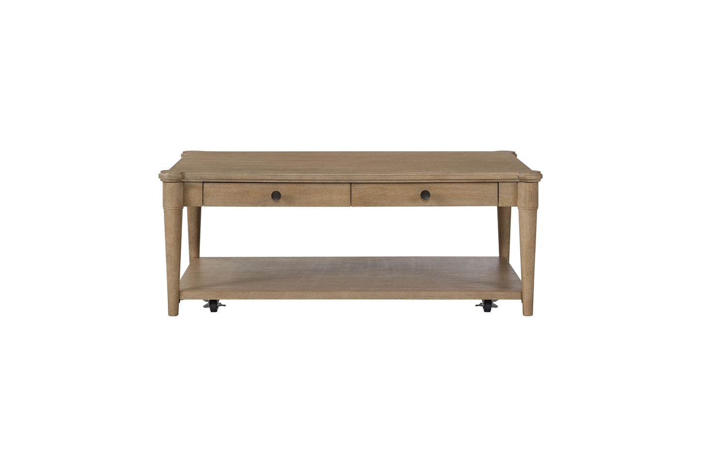 Rustic oak coffee table with two drawers and lower shelf