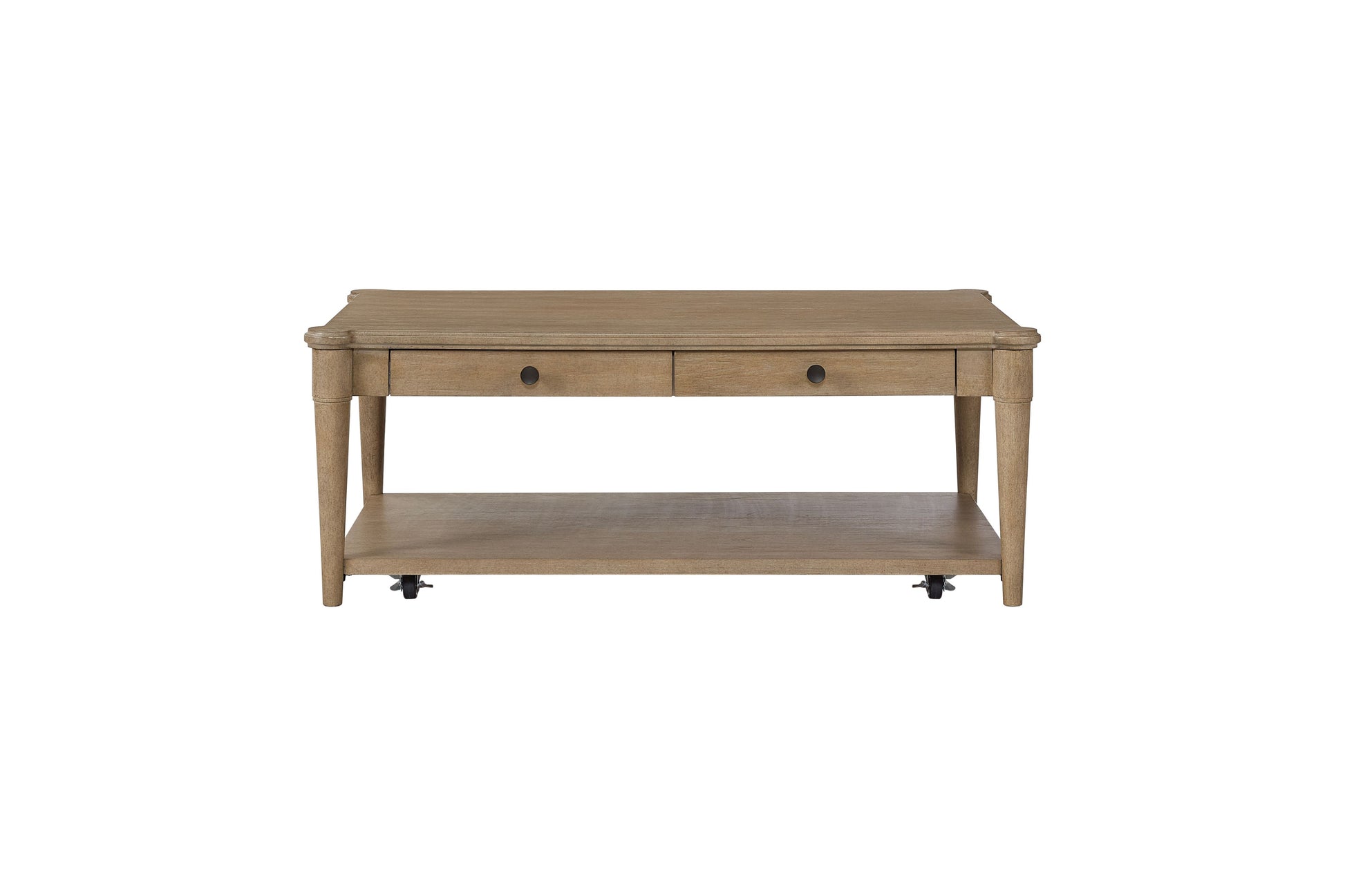 Rustic oak coffee table with two drawers and lower shelf