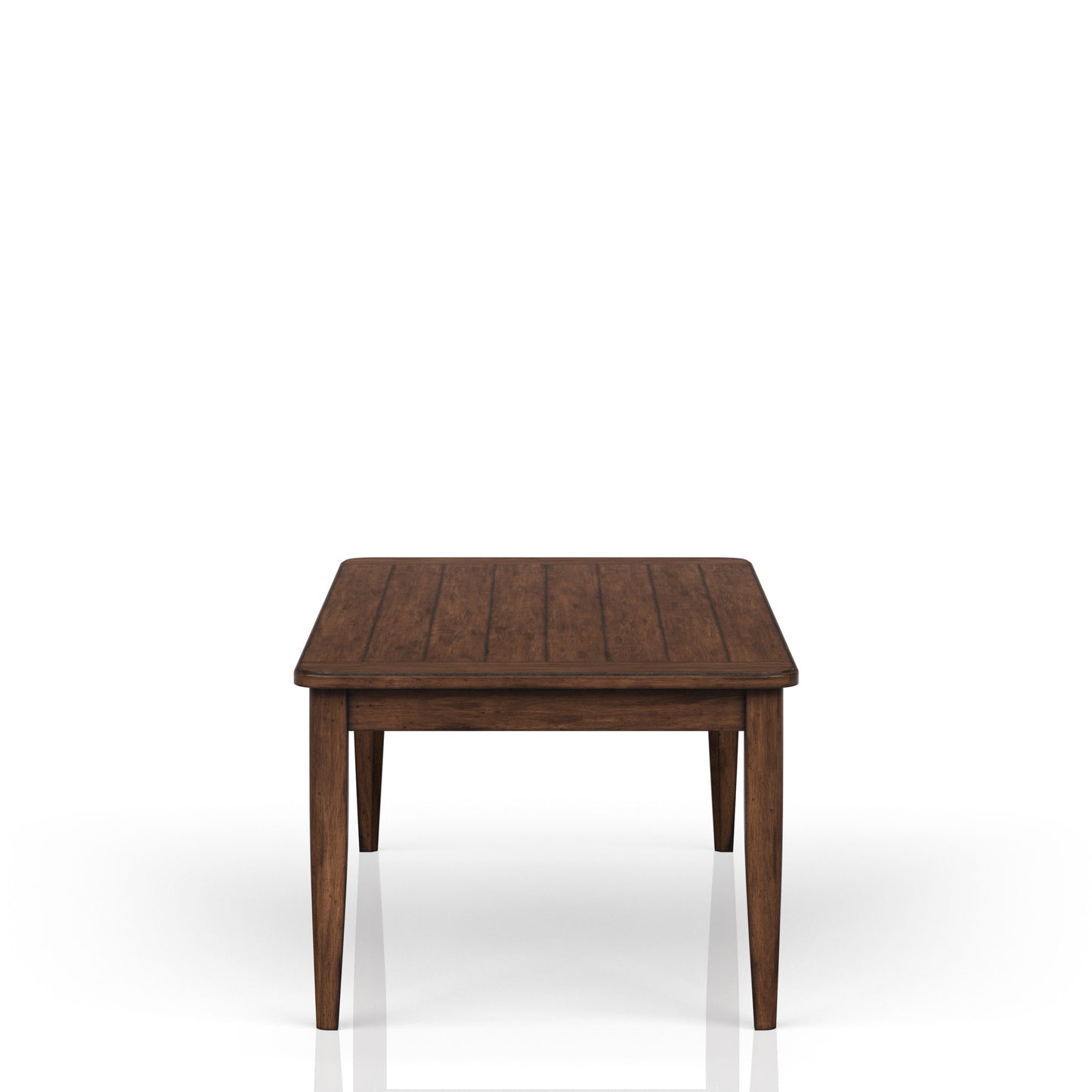 Dark wood plank top dining table with tapered legs