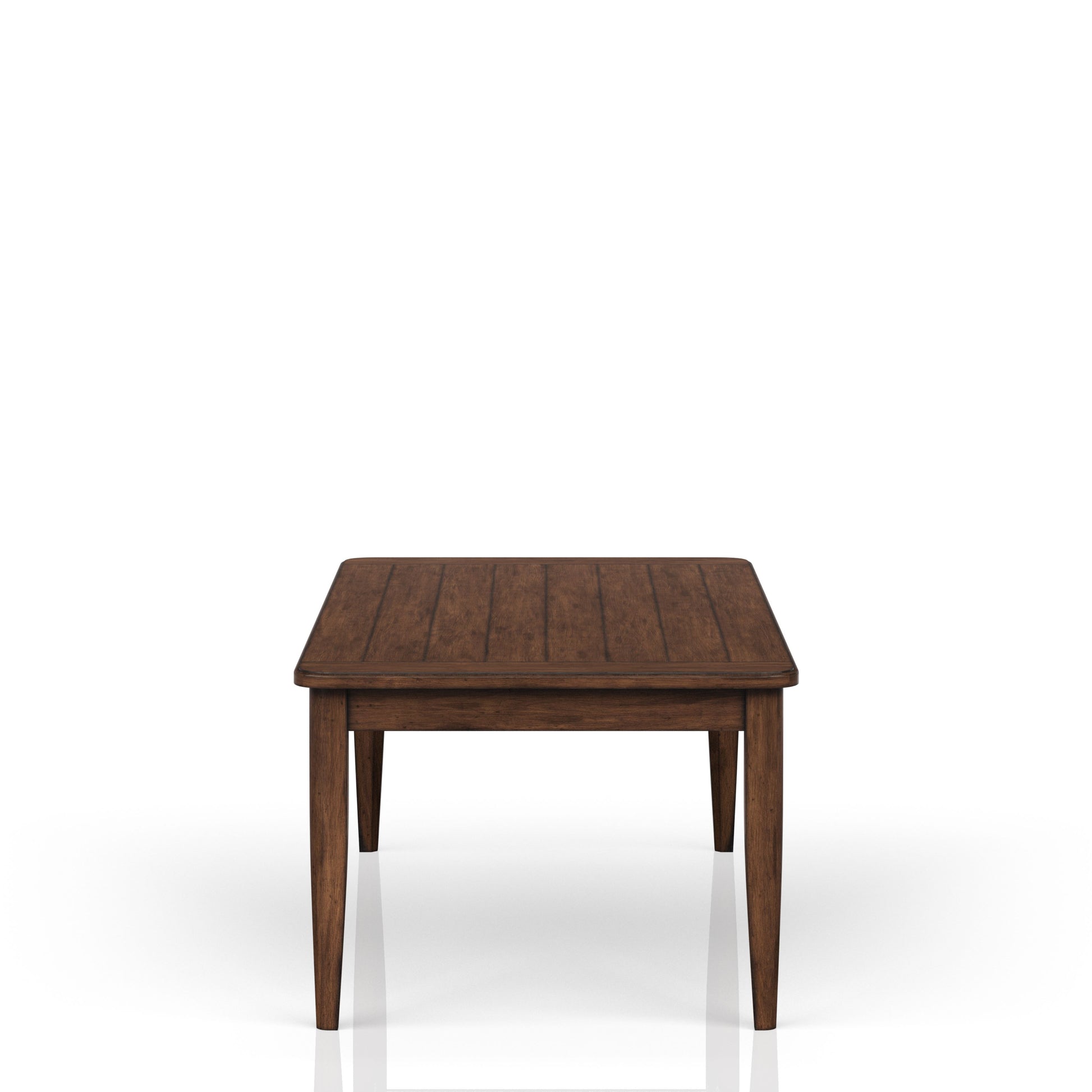 Dark wood plank top dining table with tapered legs