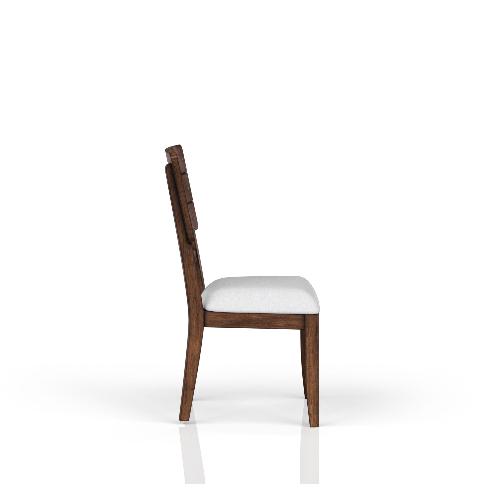 Wooden dining chair with white upholstered seat