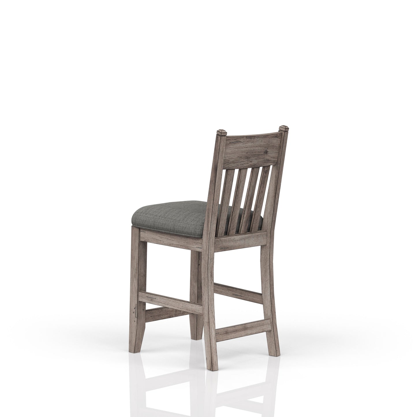 Rustic grey wash wood bar stool with upholstered seat