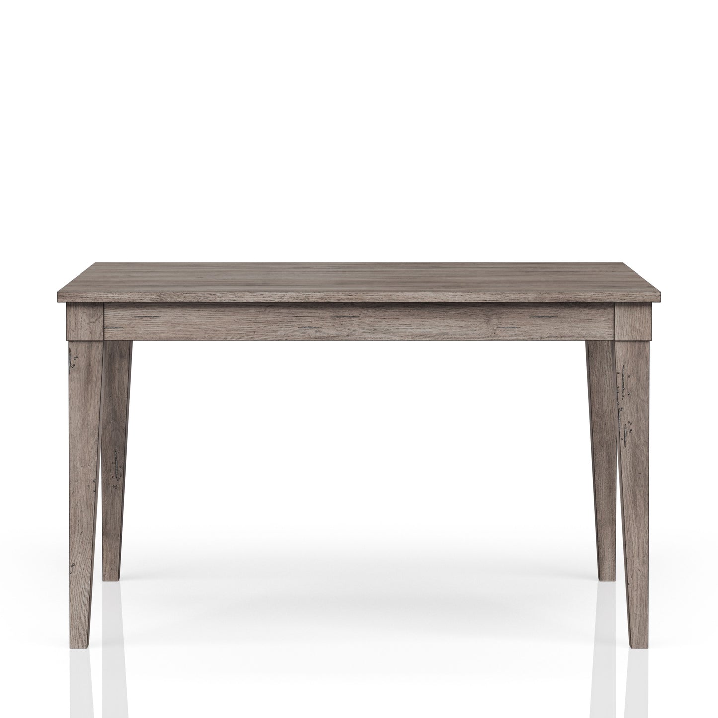 Rustic gray wash rectangular dining table with tapered legs