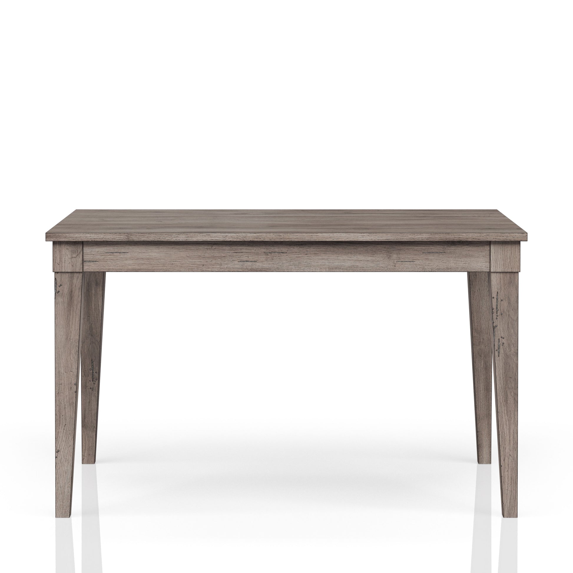 Rustic gray wash rectangular dining table with tapered legs