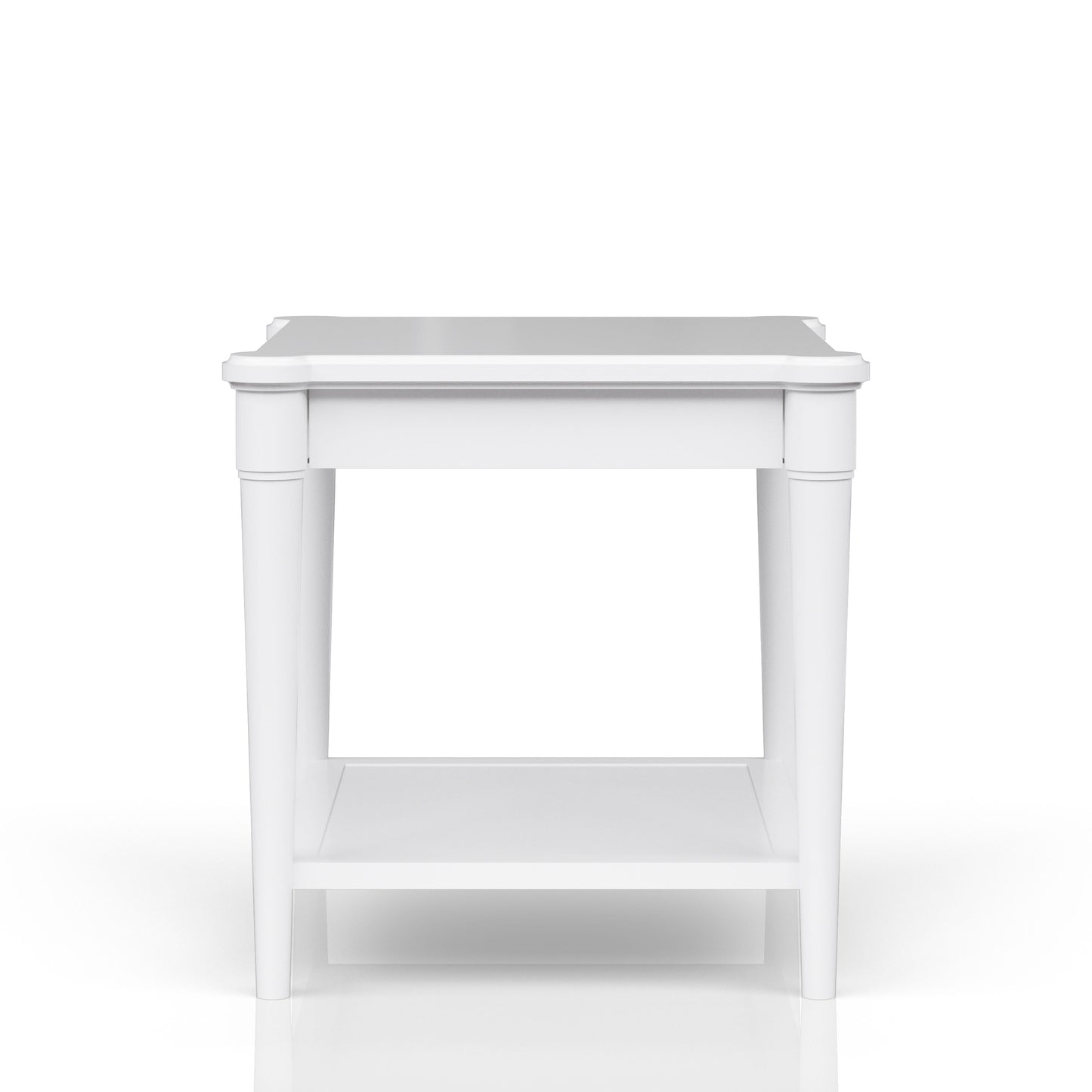 White end table with shelf and decorative legs