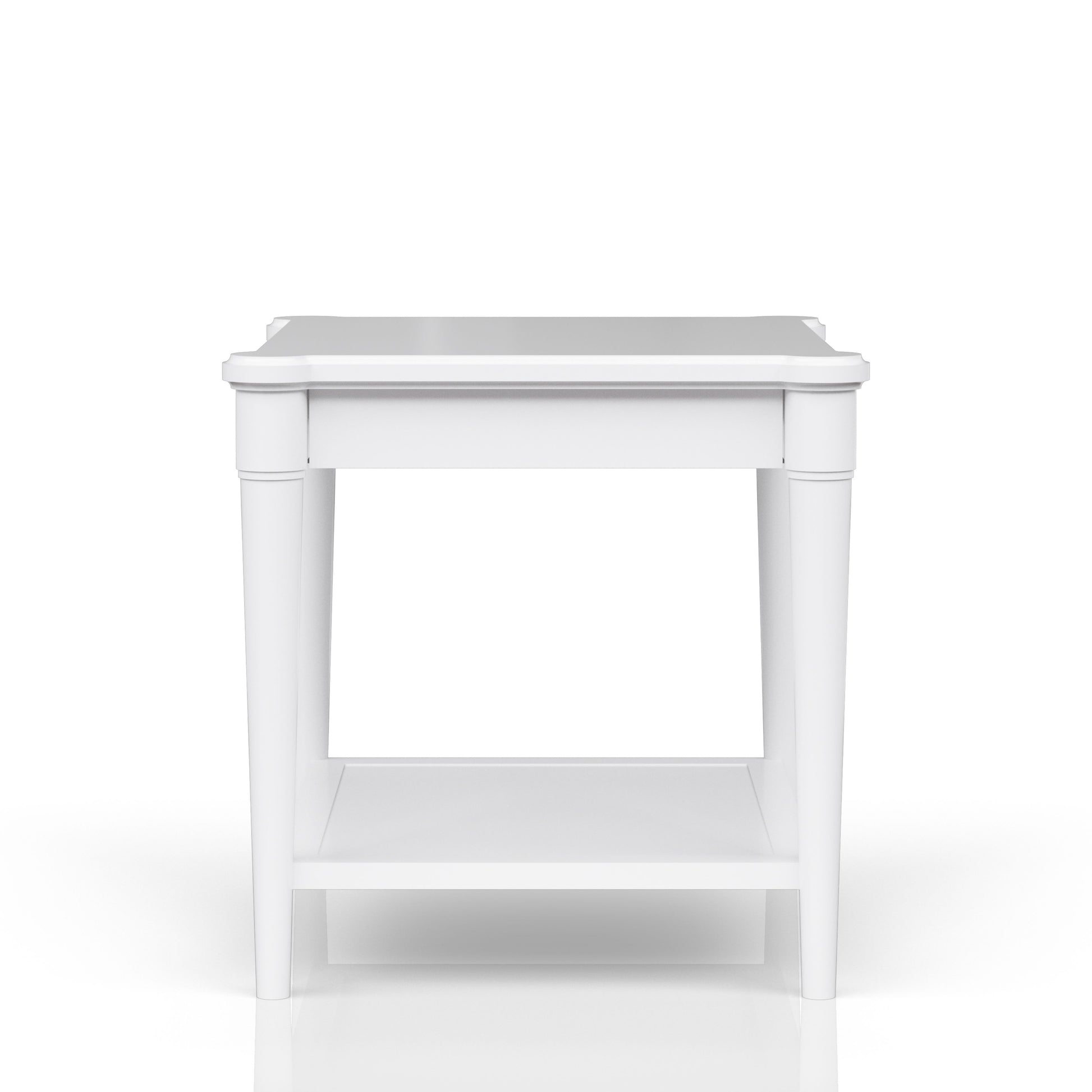 White end table with shelf and decorative legs