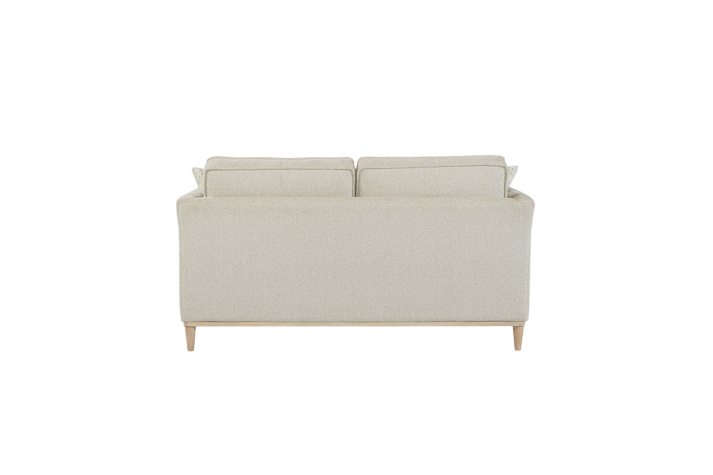 Beige fabric sofa with wooden legs