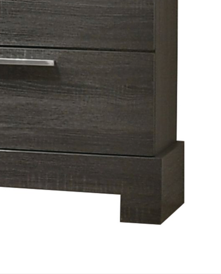 Dark gray wood dresser drawer with brushed nickel handle