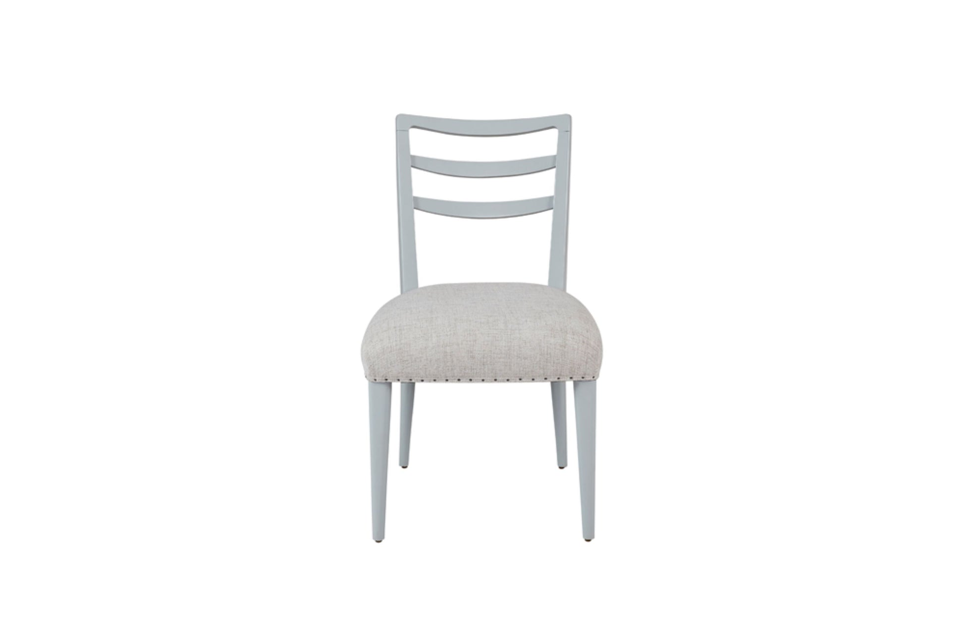 Light gray wooden dining chair with upholstered seat