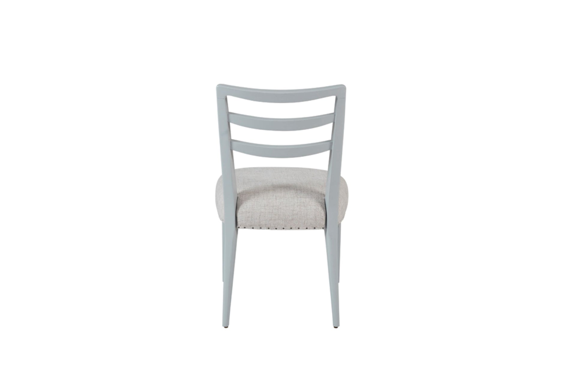 Light grey dining chair with a slatted back and upholstered seat