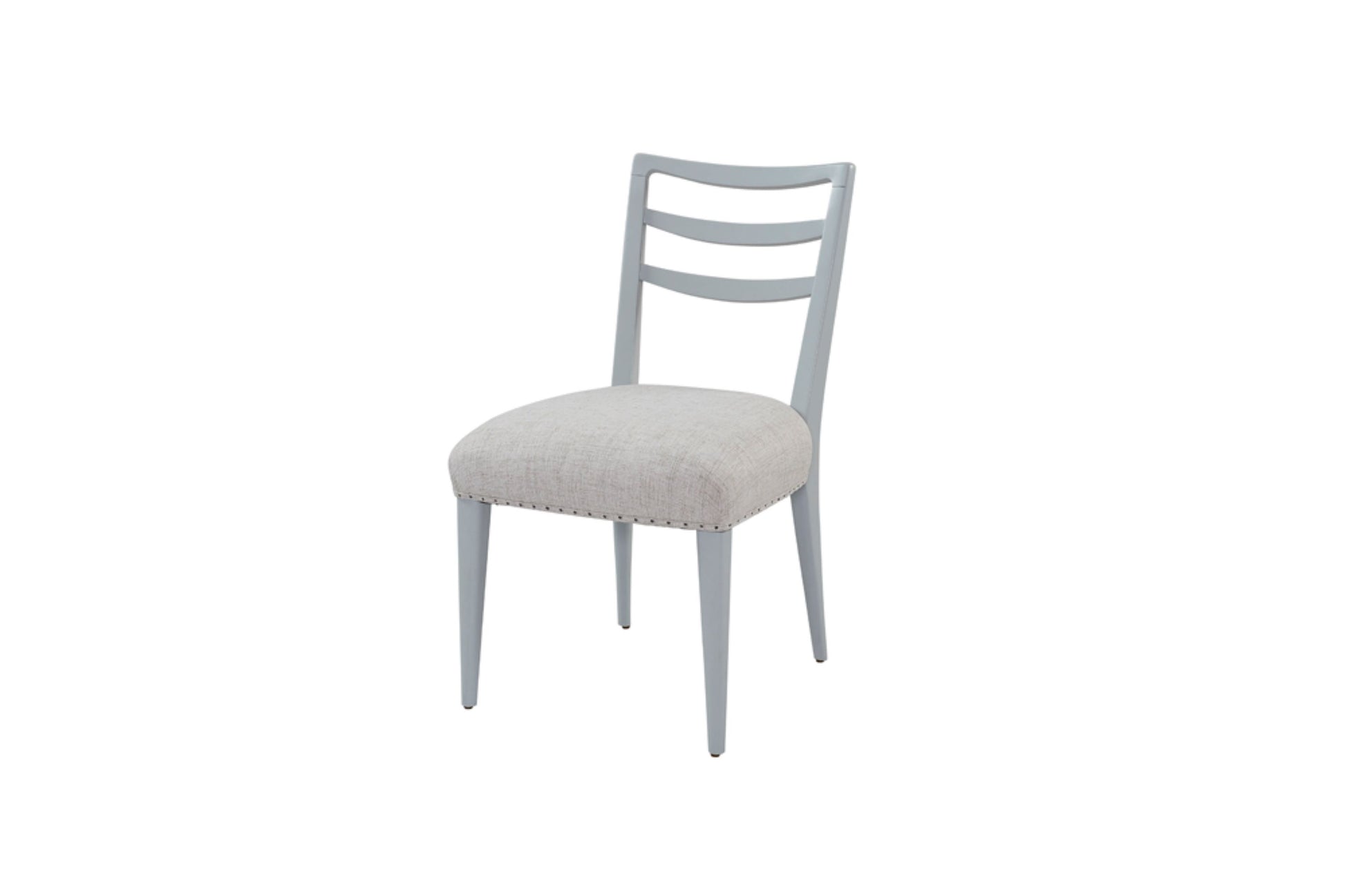 Light gray ladderback dining chair with upholstered seat