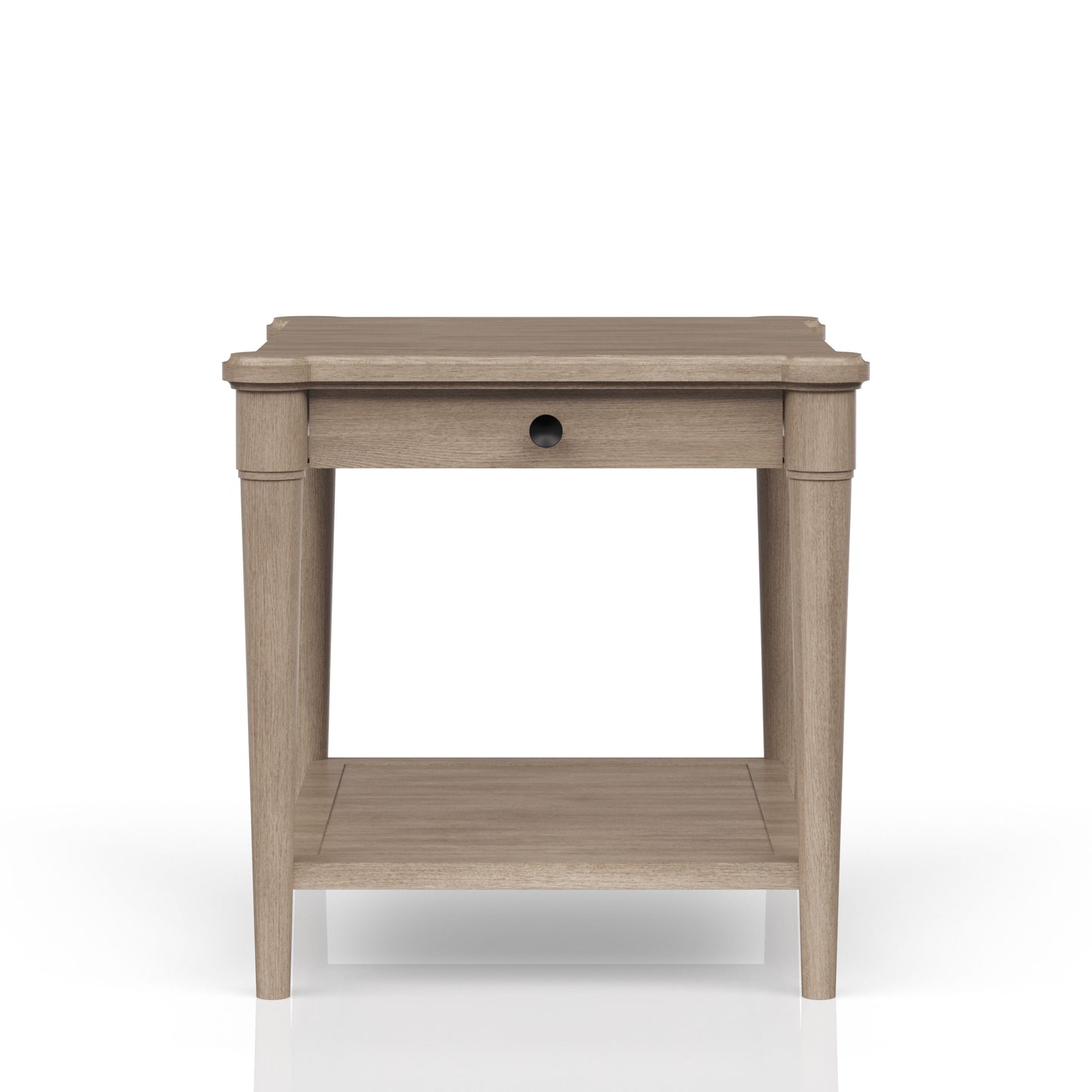 Light oak end table with single drawer and open shelf