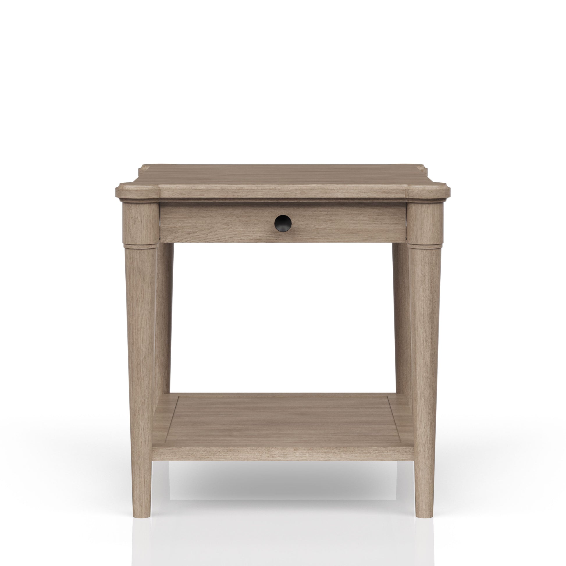 Light oak end table with single drawer and open shelf