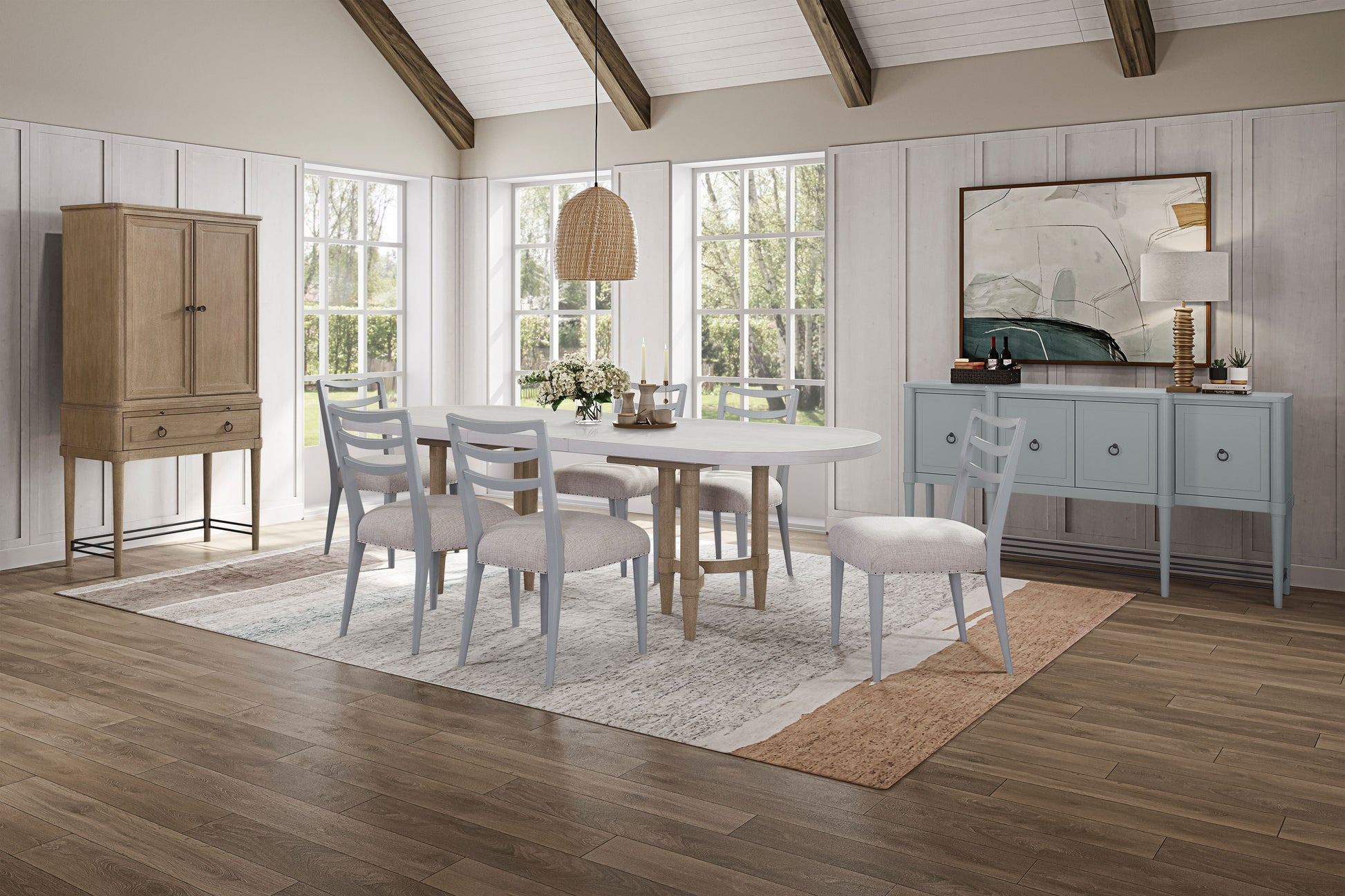 Rustic wood dining cabinet with glass doors and one drawer