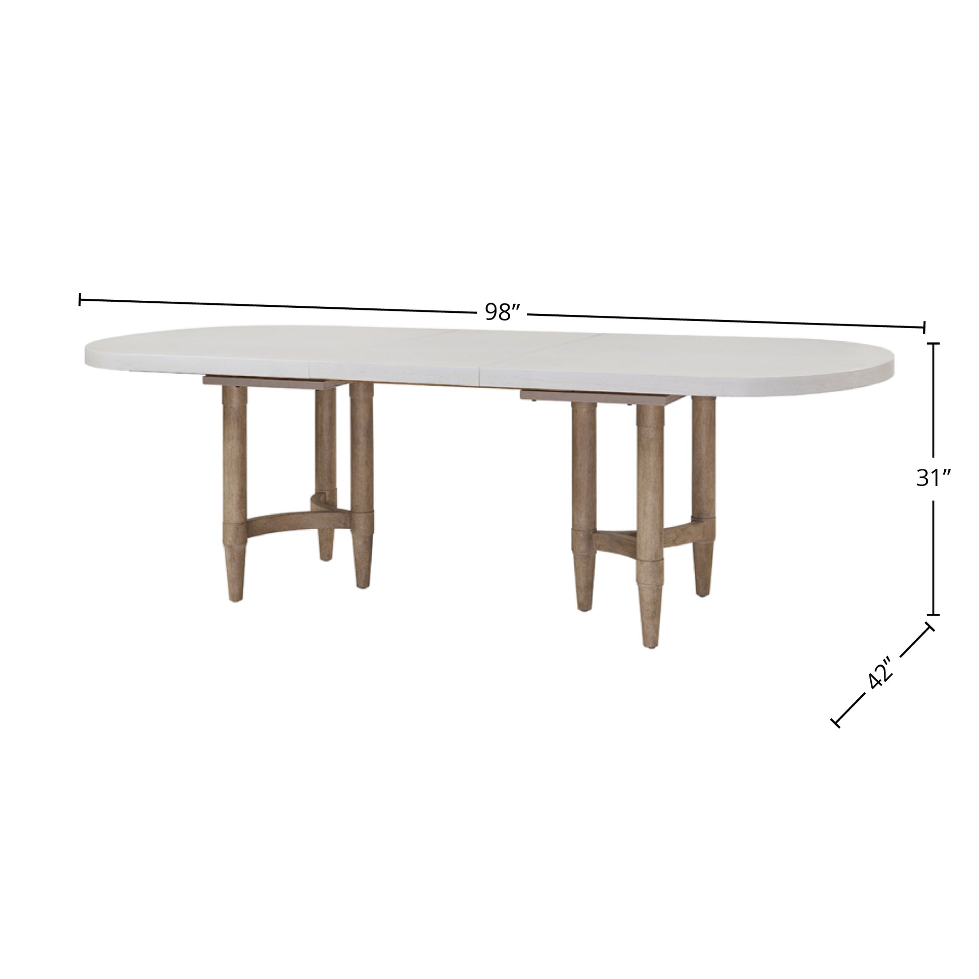 White oval dining table with wood legs  L x  W x  H