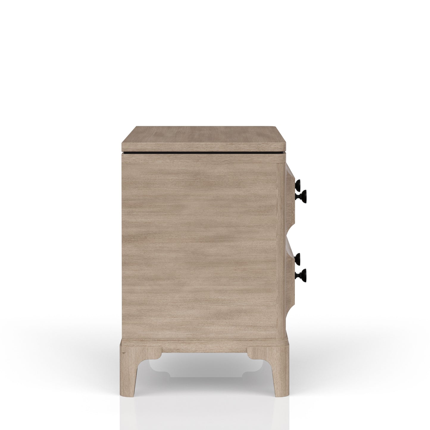 Light brown wood accent dresser with black knob handles