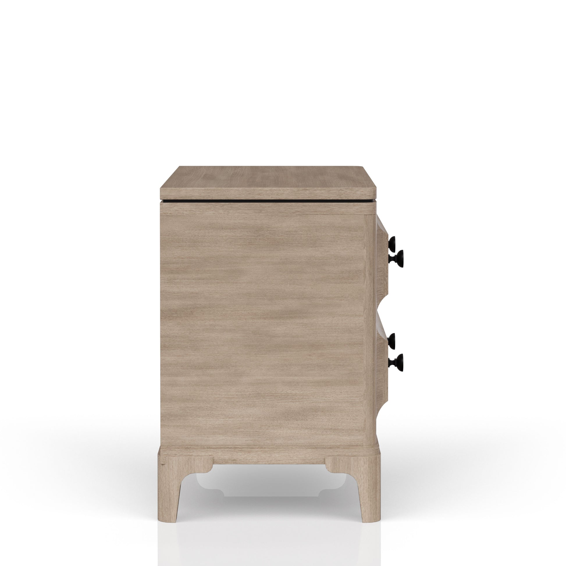 Light brown wood accent dresser with black knob handles