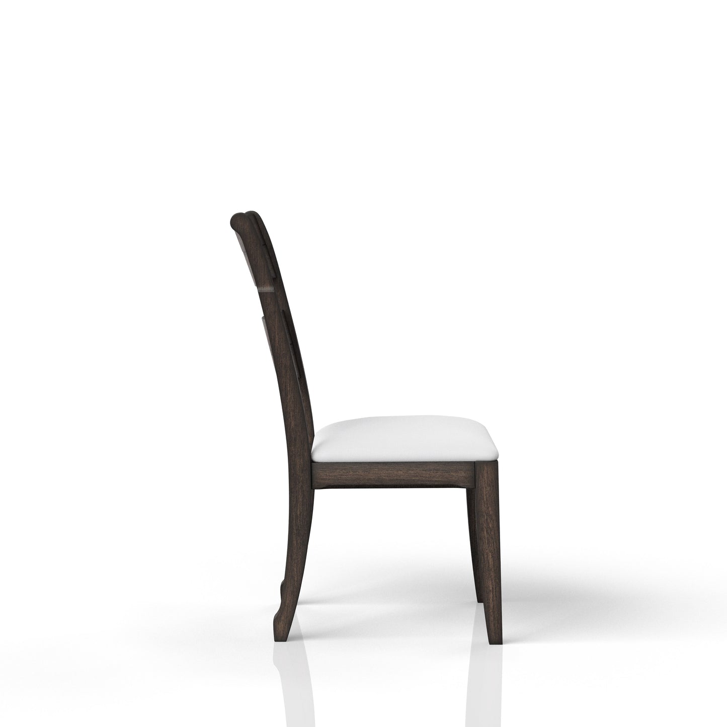 Dark wood dining chair with white upholstered seat