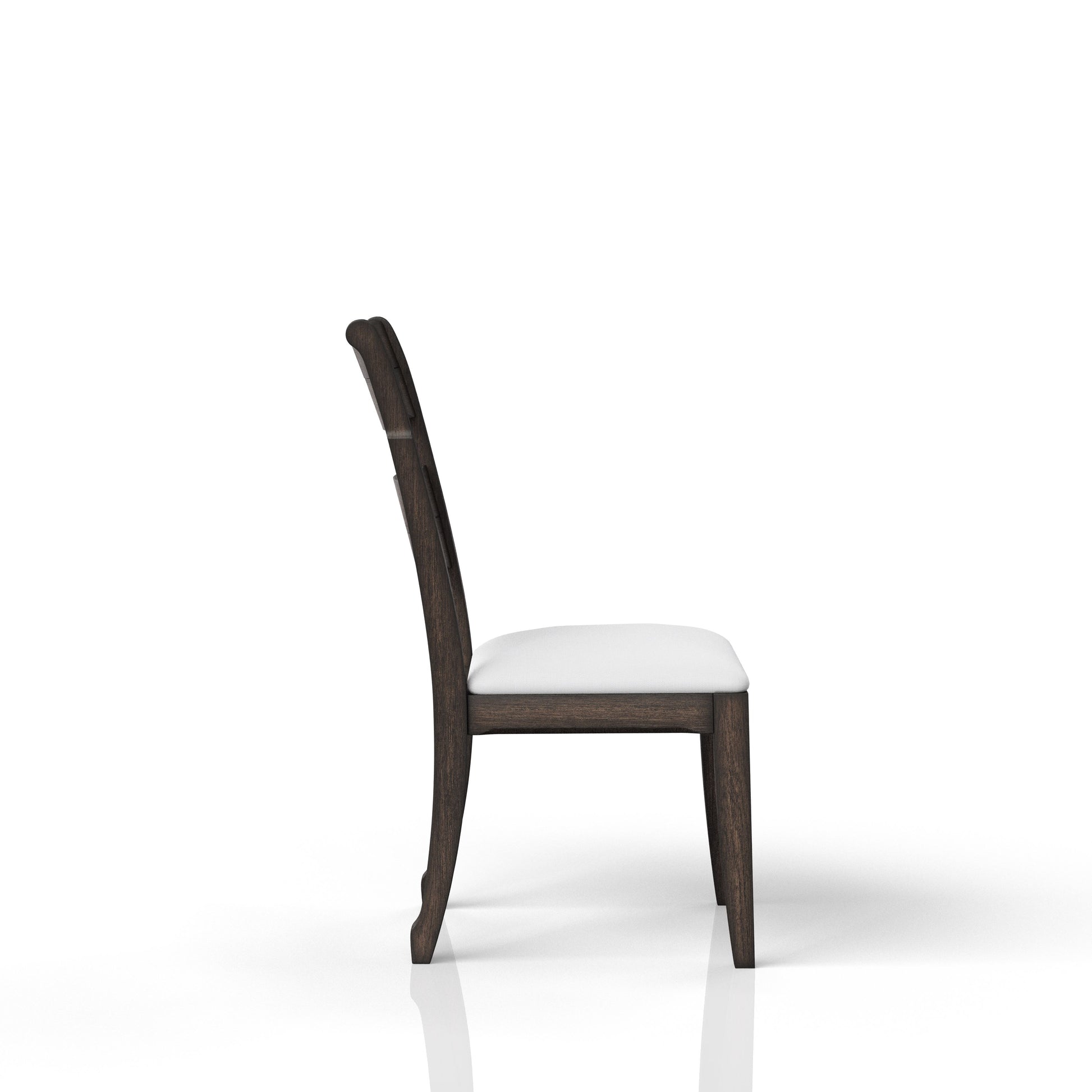 Dark wood dining chair with white upholstered seat