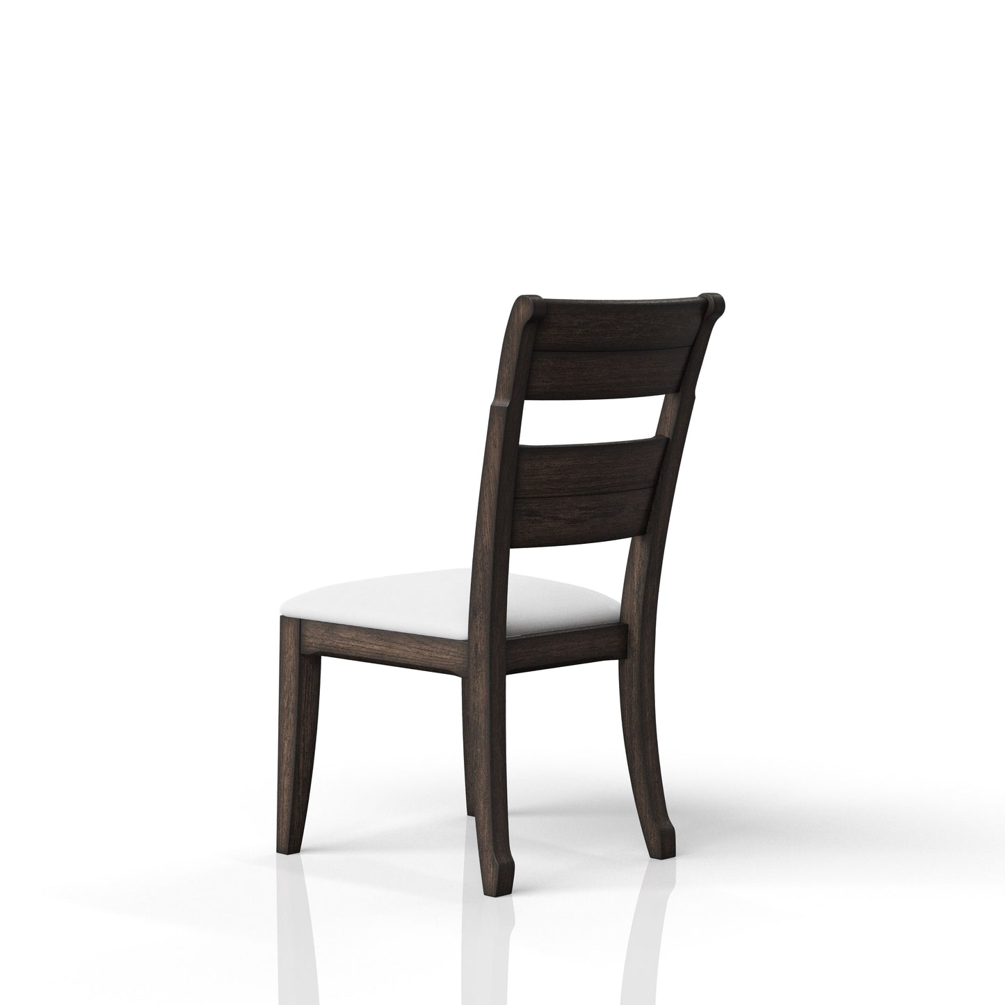 Dark wood dining chair with white upholstered seat