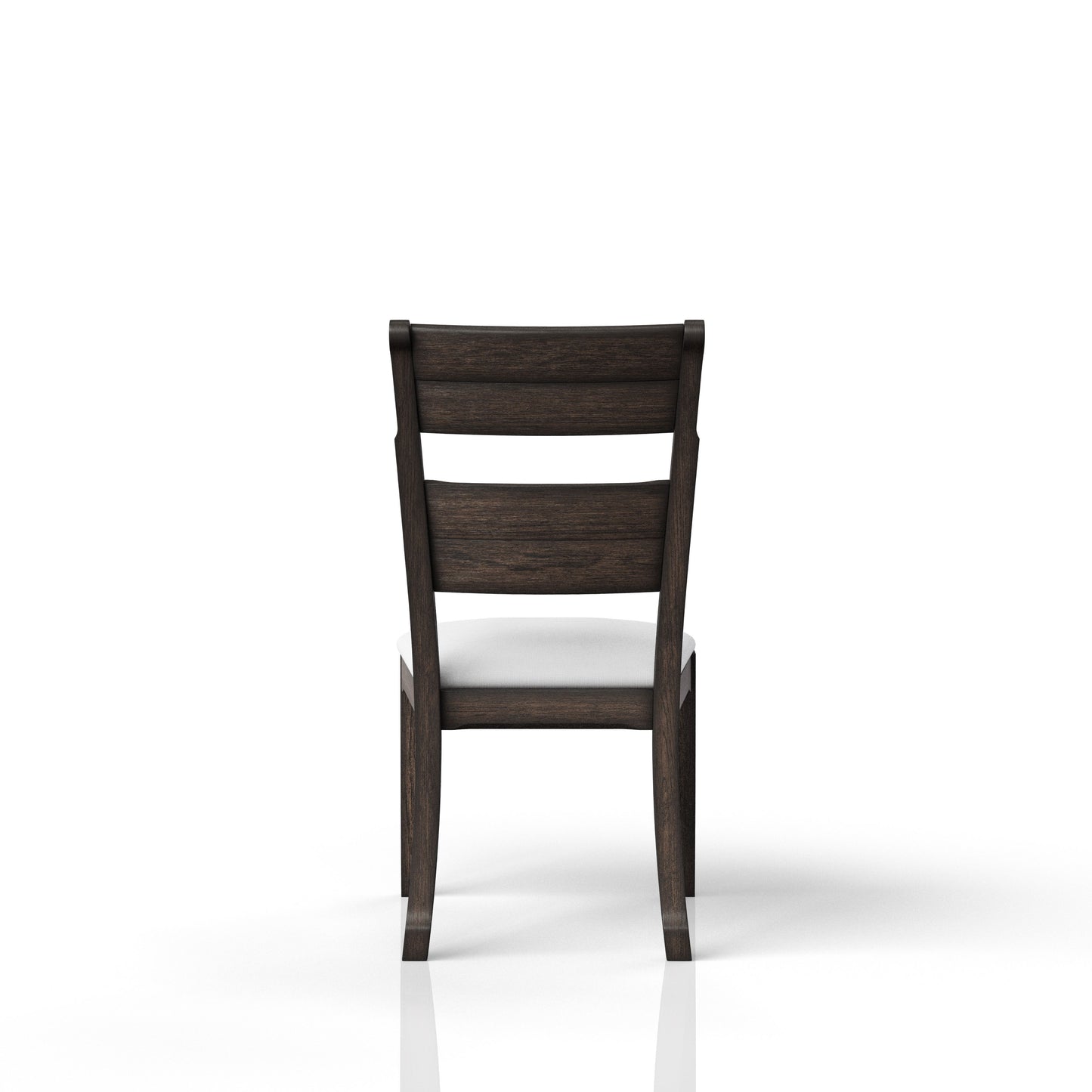 Dark wood dining chair with white upholstered seat
