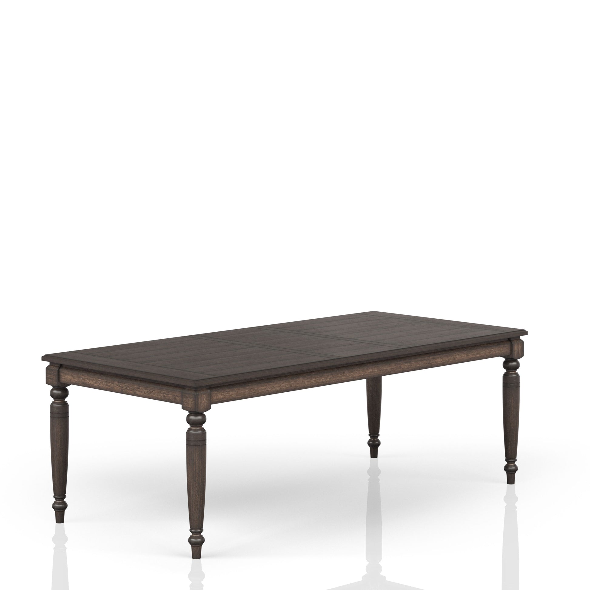 Dark brown wooden dining table with carved legs