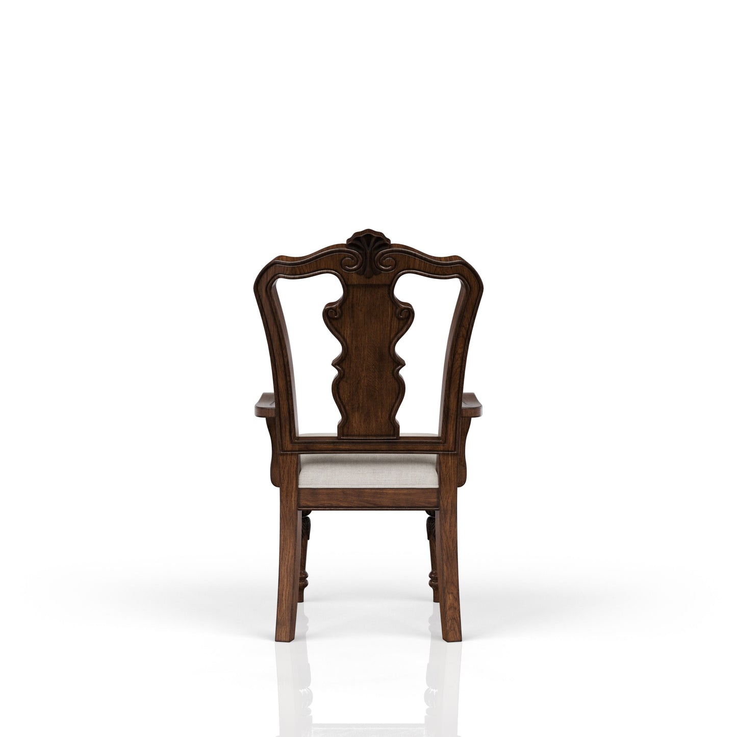 Dark brown wooden armchair with upholstered seat