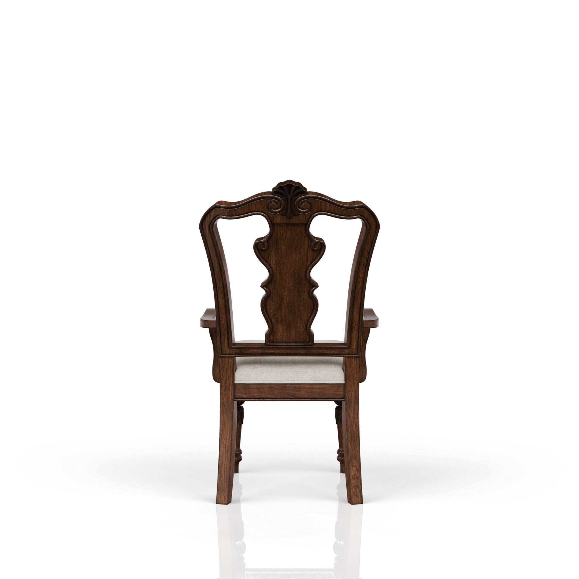 Dark brown wooden armchair with upholstered seat