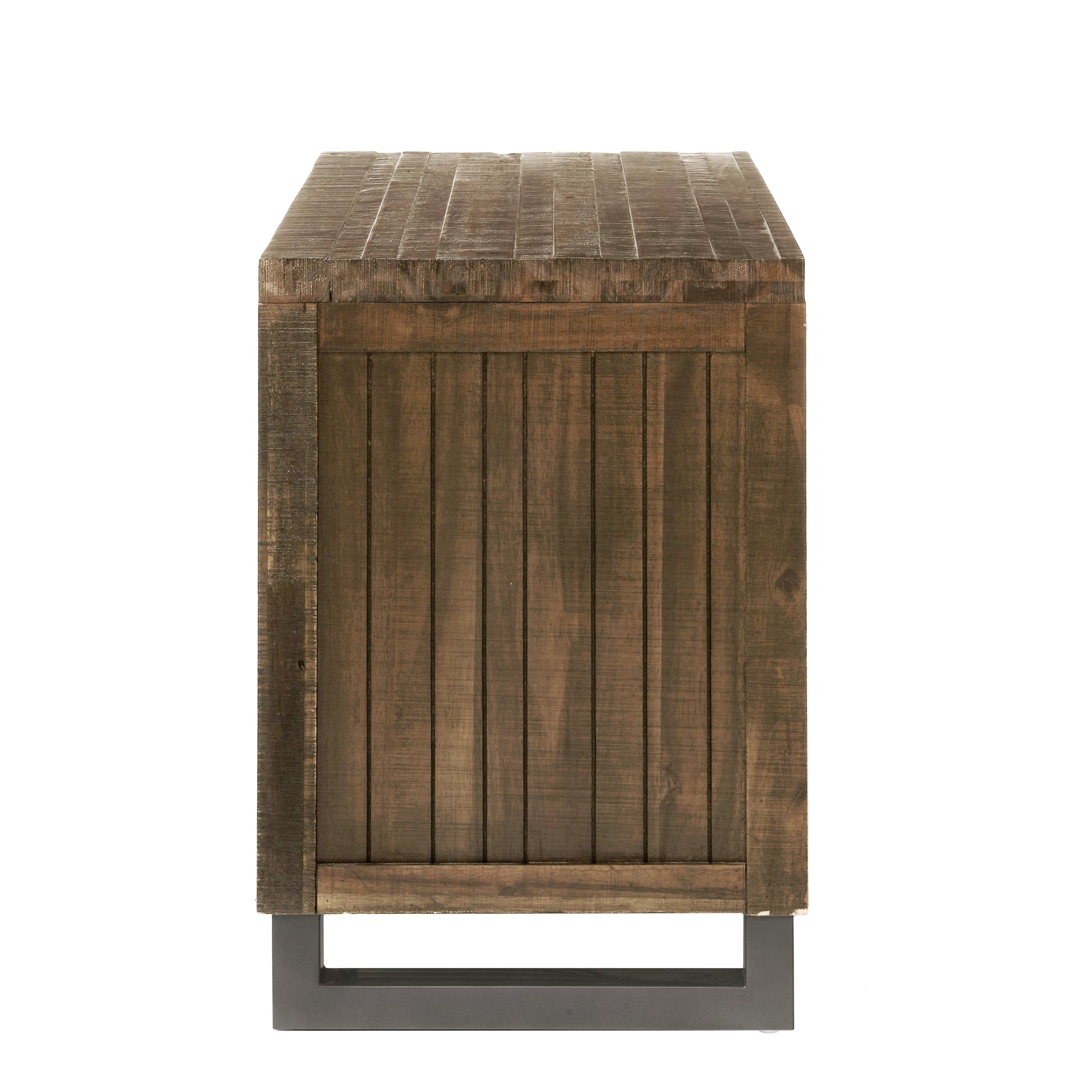 Rustic brown wood end table with metal base