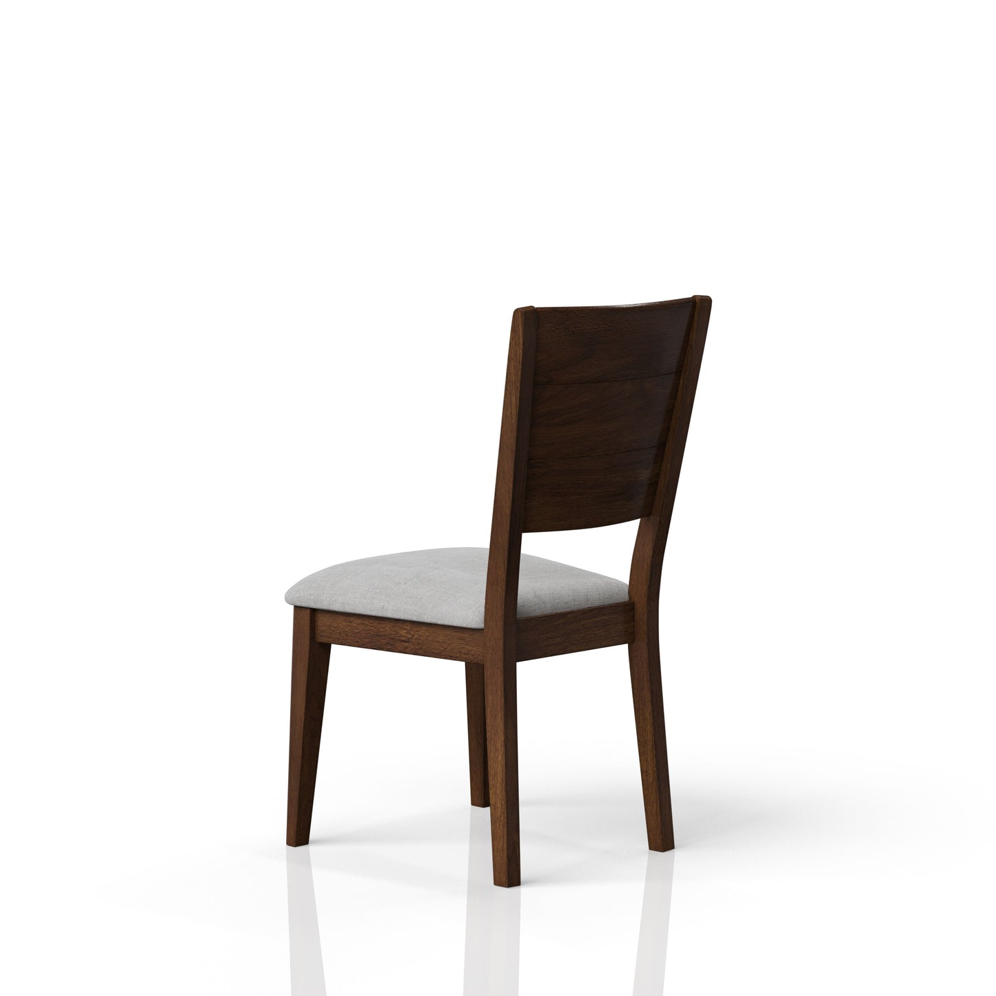Dark wood dining chair with light grey fabric seat