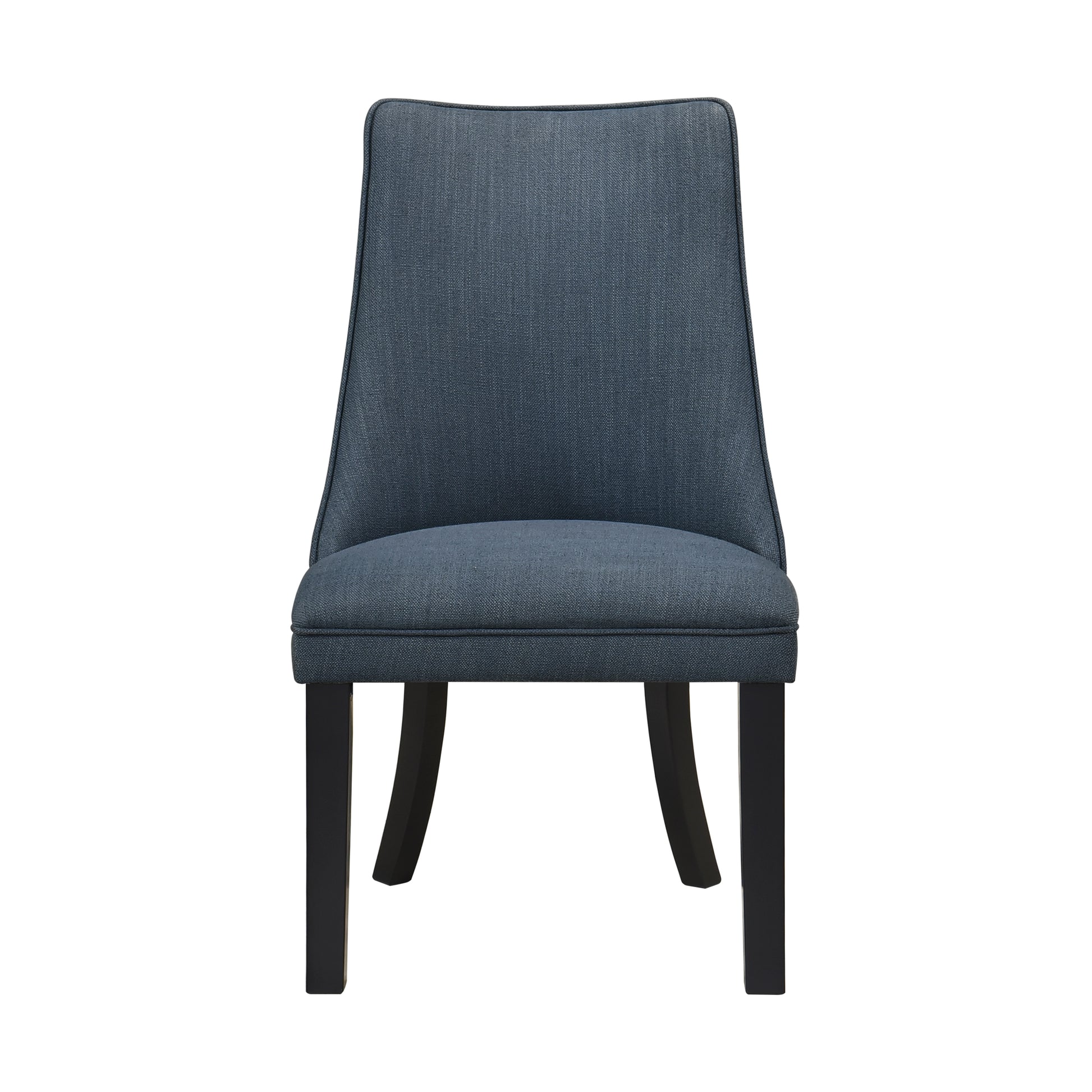 Upholstered navy blue dining chair with black legs