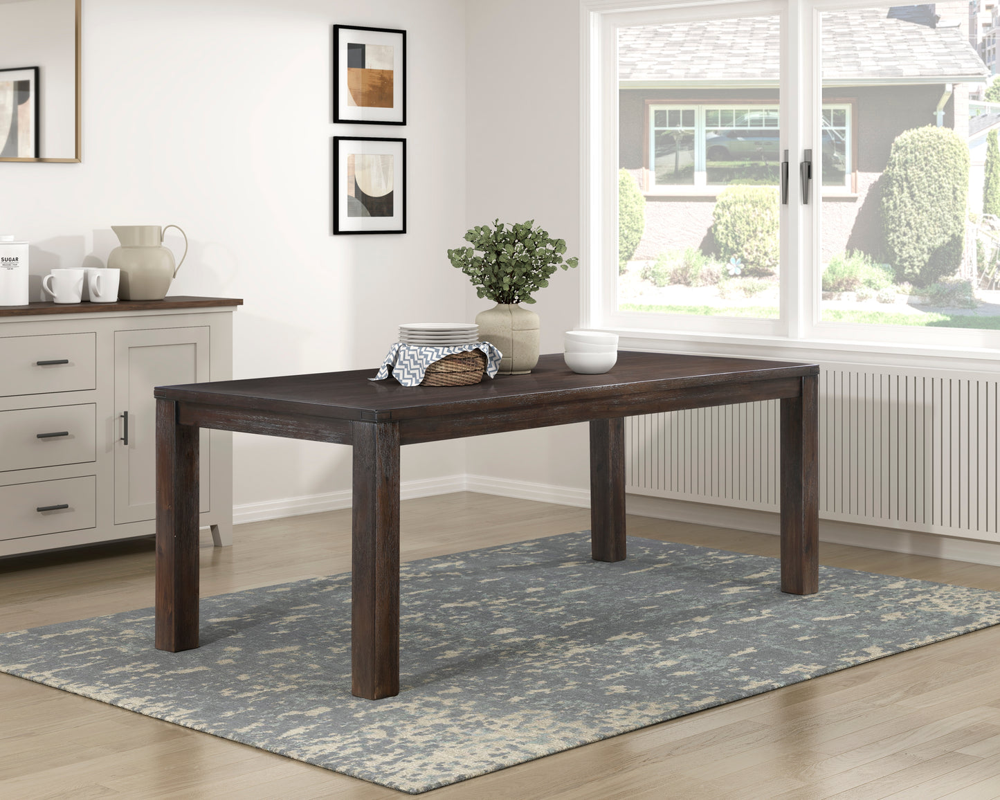 TREATLIFE HOME Wooden Frame Dining Table with Dark Brown Finish, Seats 8, Modern Rectangular Design for Kitchen or Dining Room