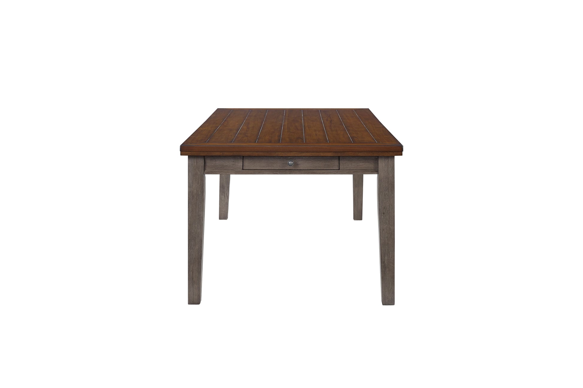 Rustic oak dining table with slatted top and single drawer