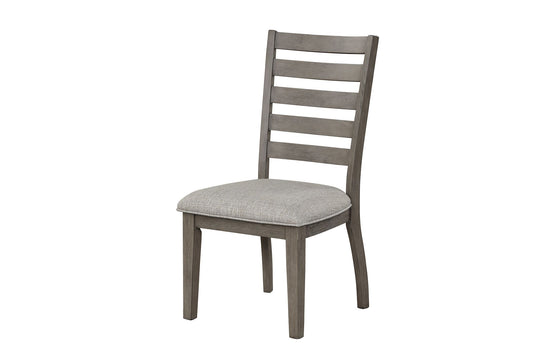 Gray wooden dining chair with upholstered seat