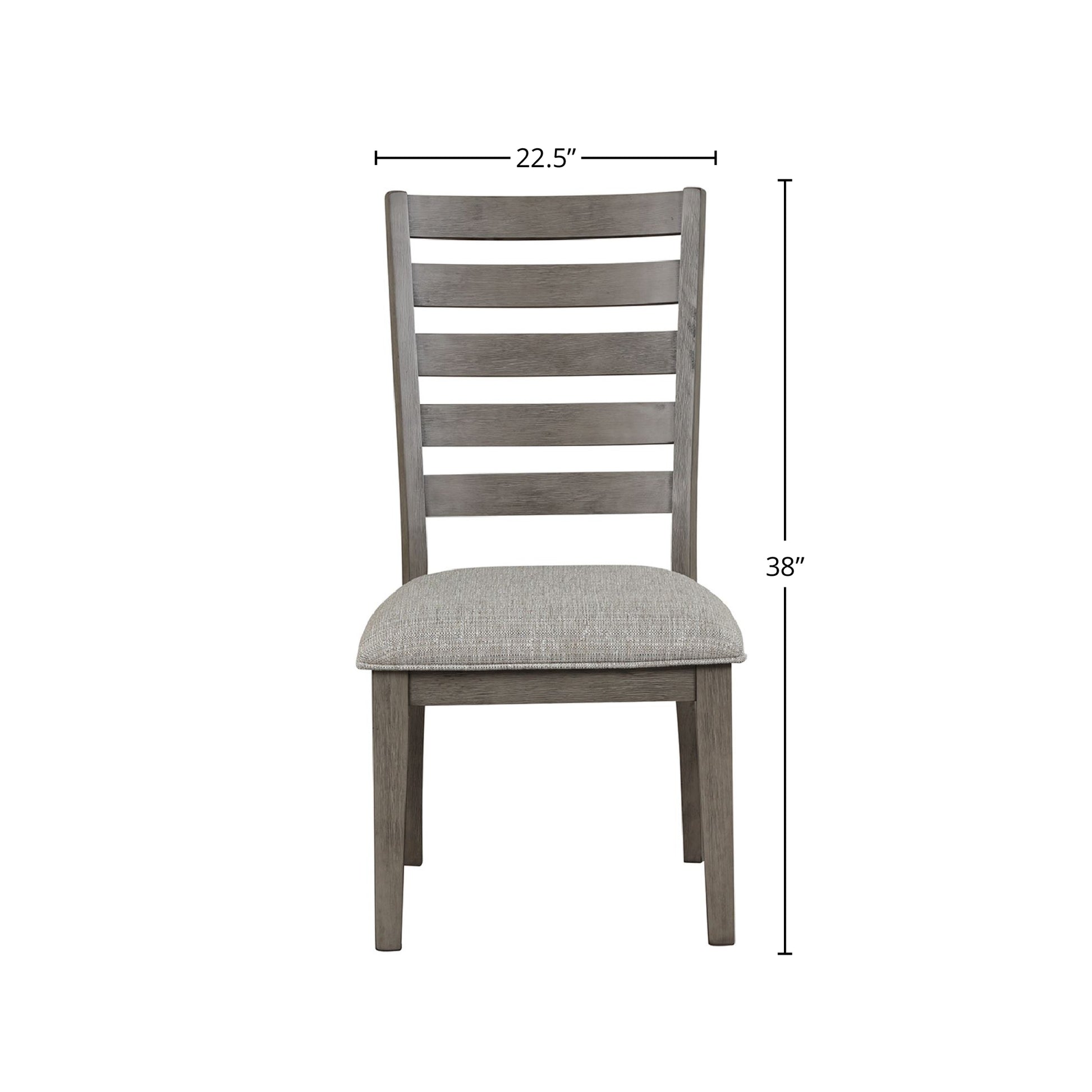 Gray ladder back dining chair with upholstered seat
