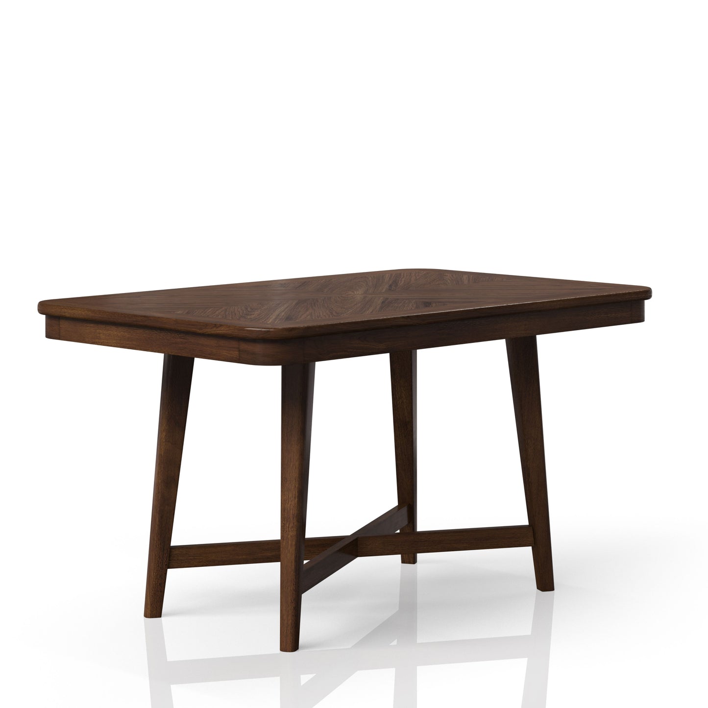Dark walnut dining table with geometric veneer pattern