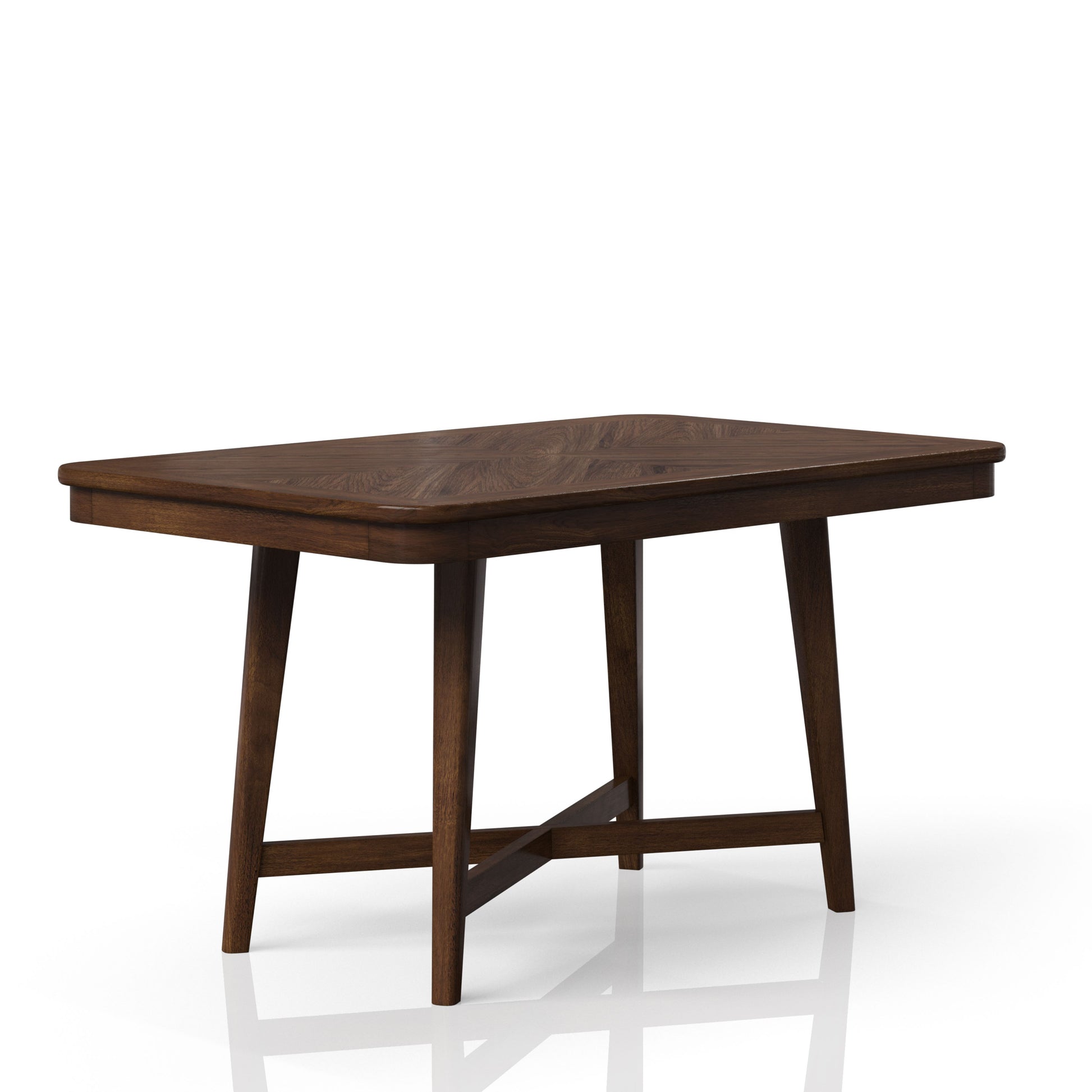 Dark walnut dining table with geometric veneer pattern