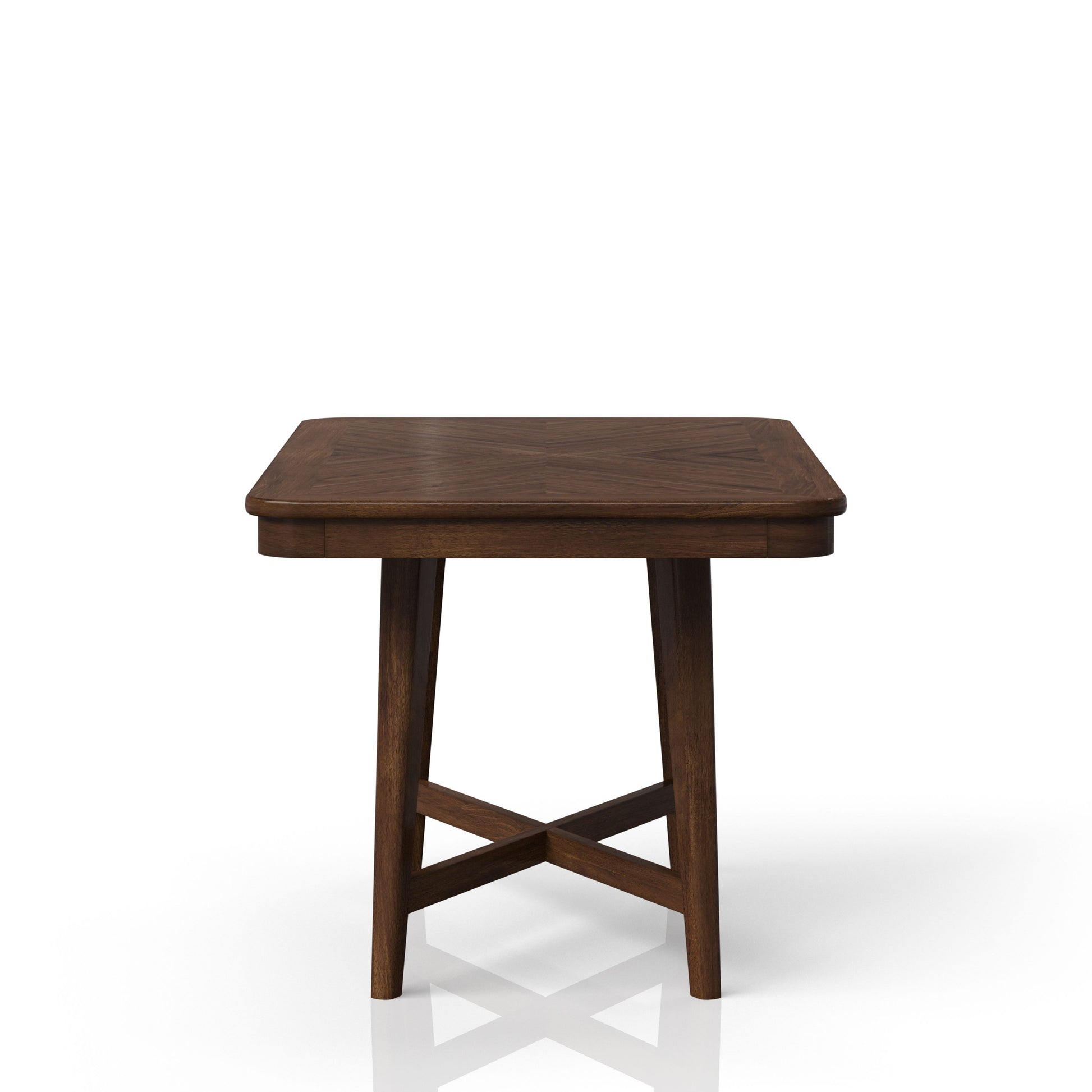 Small square walnut wood end table with crossleg base