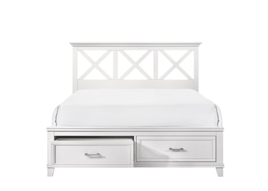 White twin bed frame with Xdesign headboard and two storage drawers