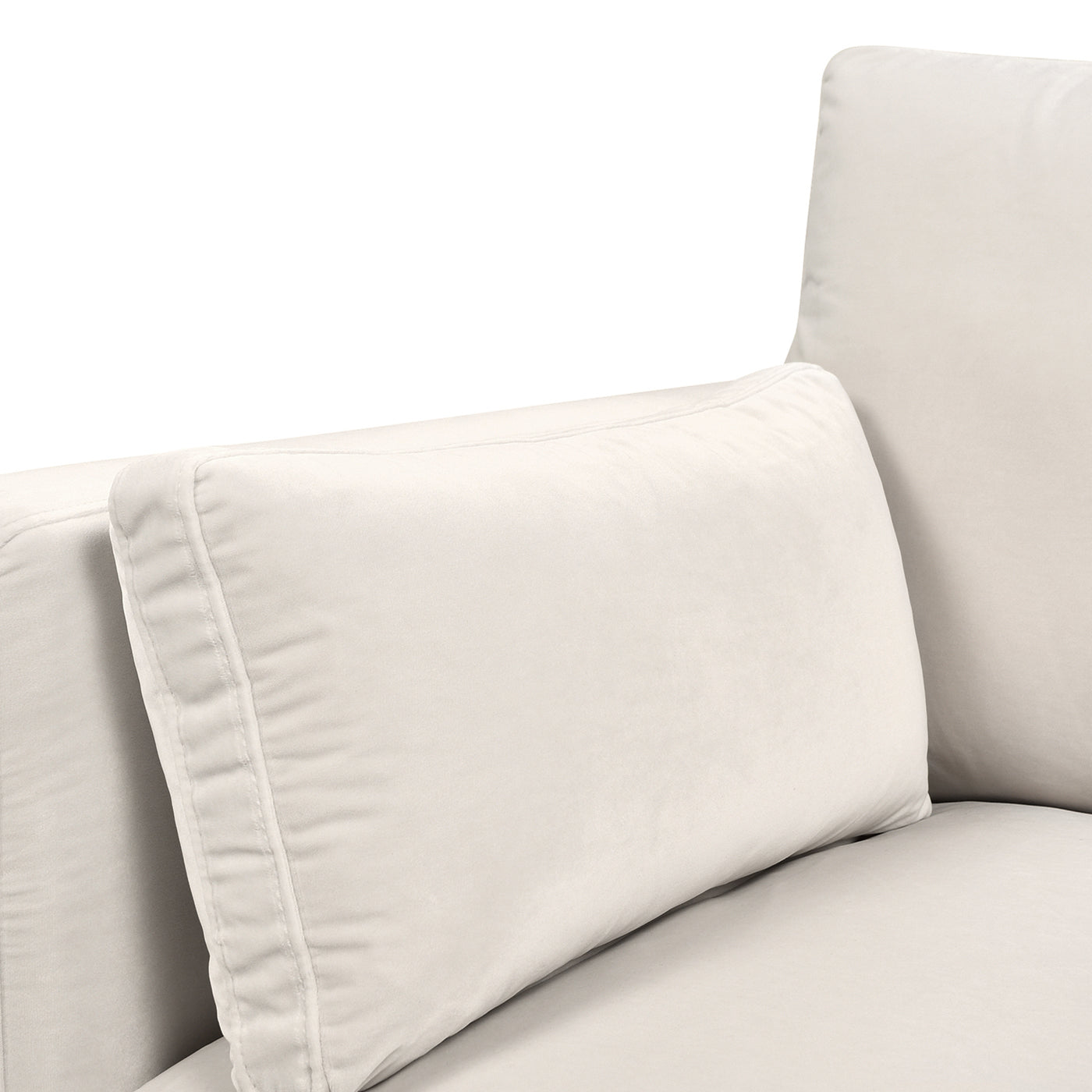 Cream velvet throw pillow with textured stitching detail