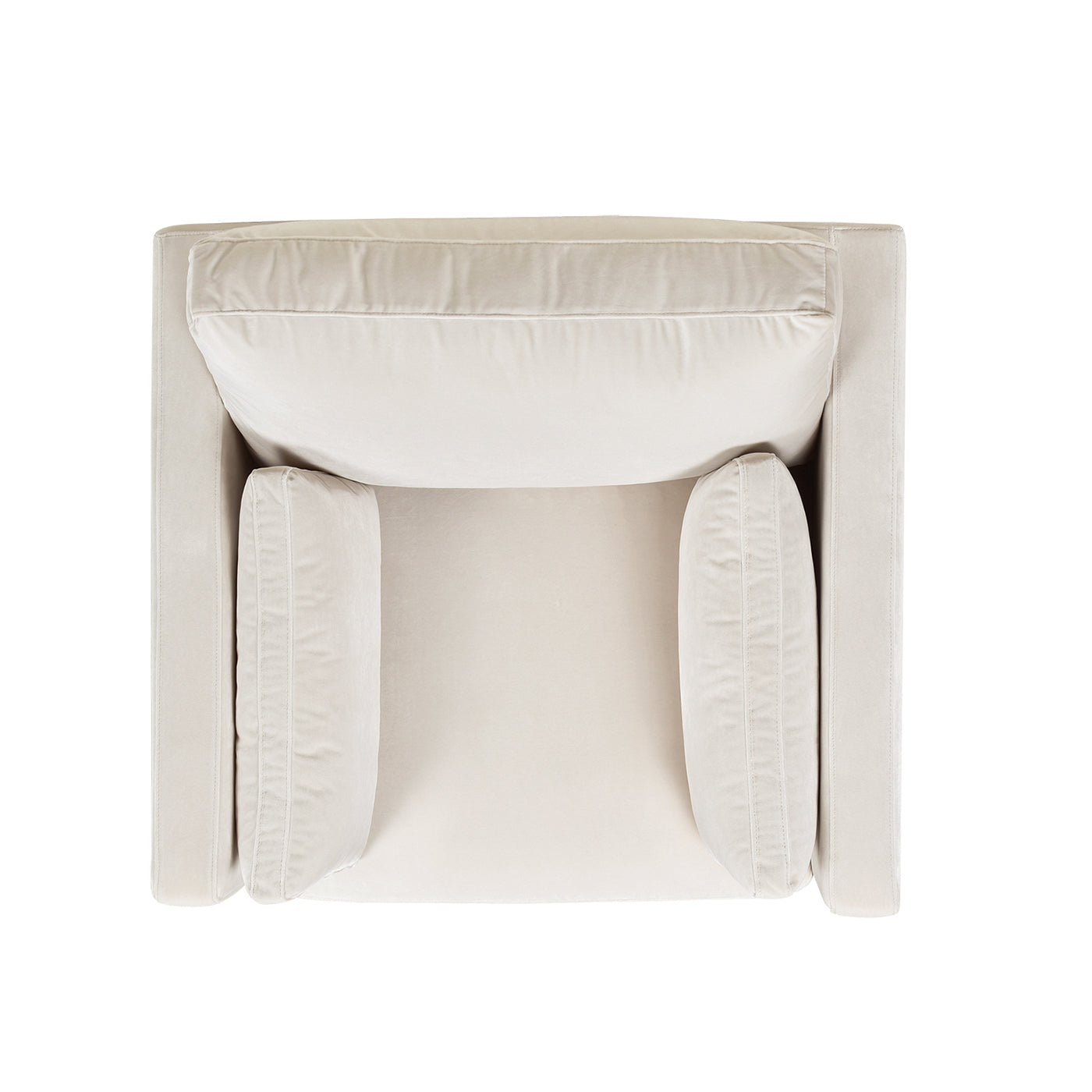 Plush beige velvet accent chair with deep seat and rolled arms