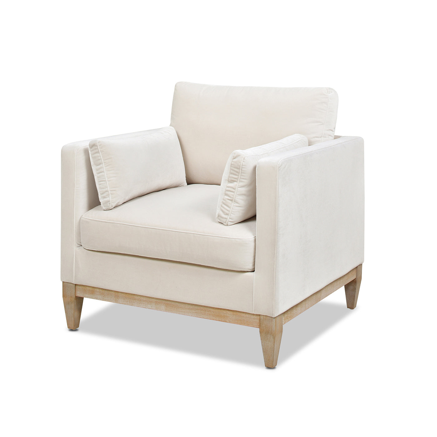 Cream velvet accent chair with wooden legs