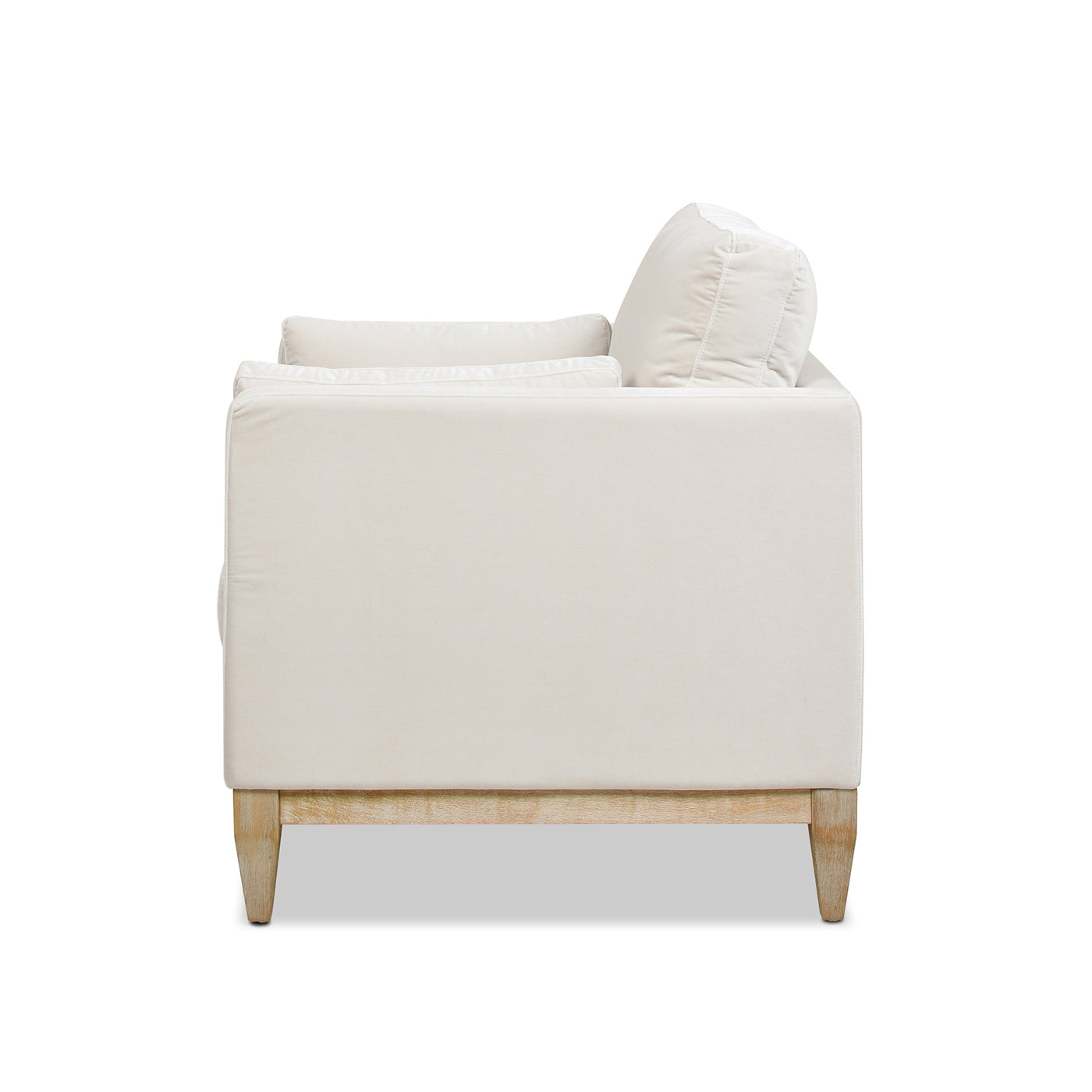 Cream fabric sofa minimalist design with plush cushions and light wood legs