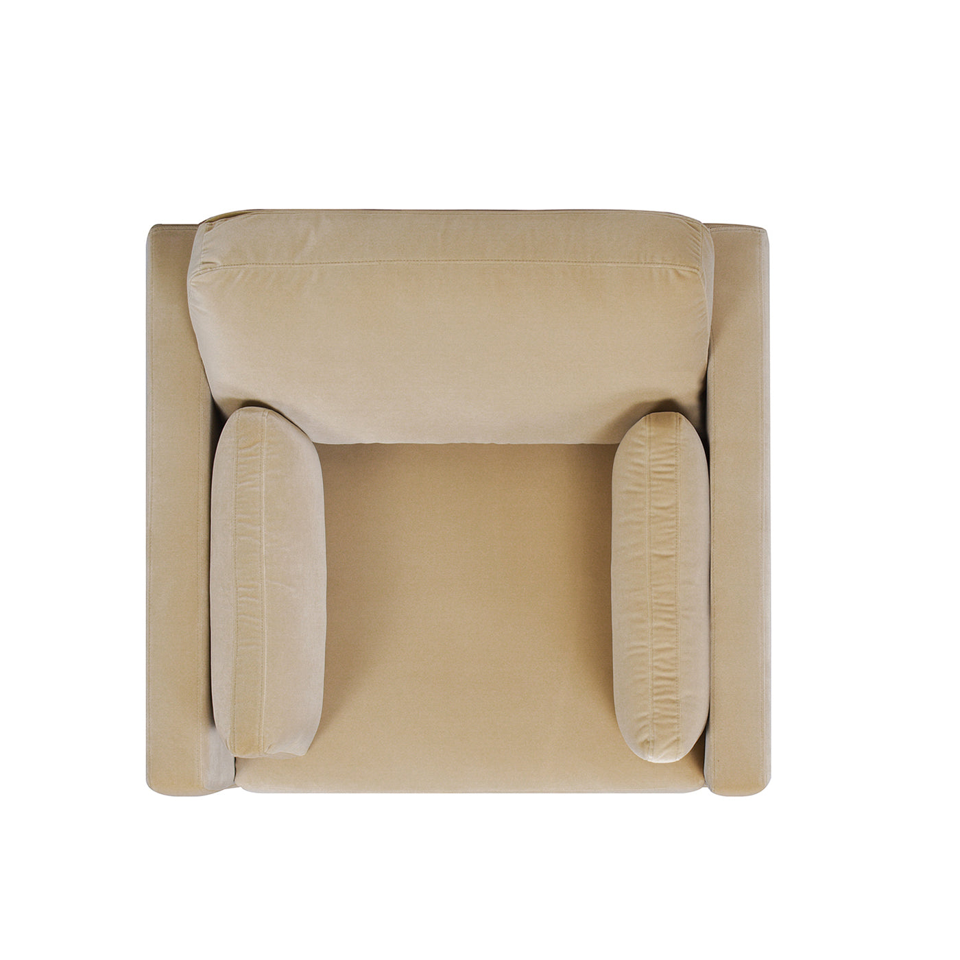 Beige velvet armchair with plush cushions